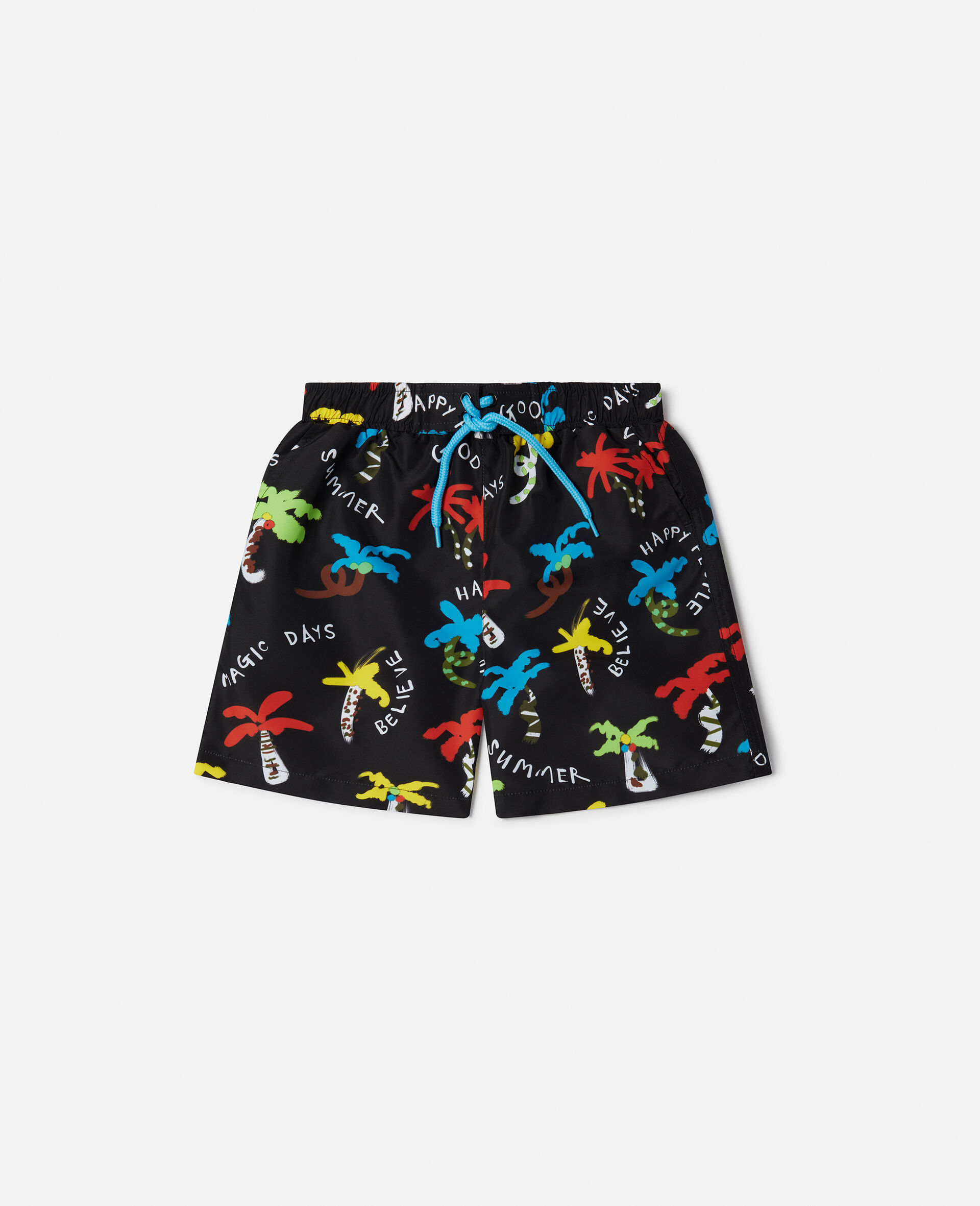 Palm Tree Print Swim Shorts-Black-large