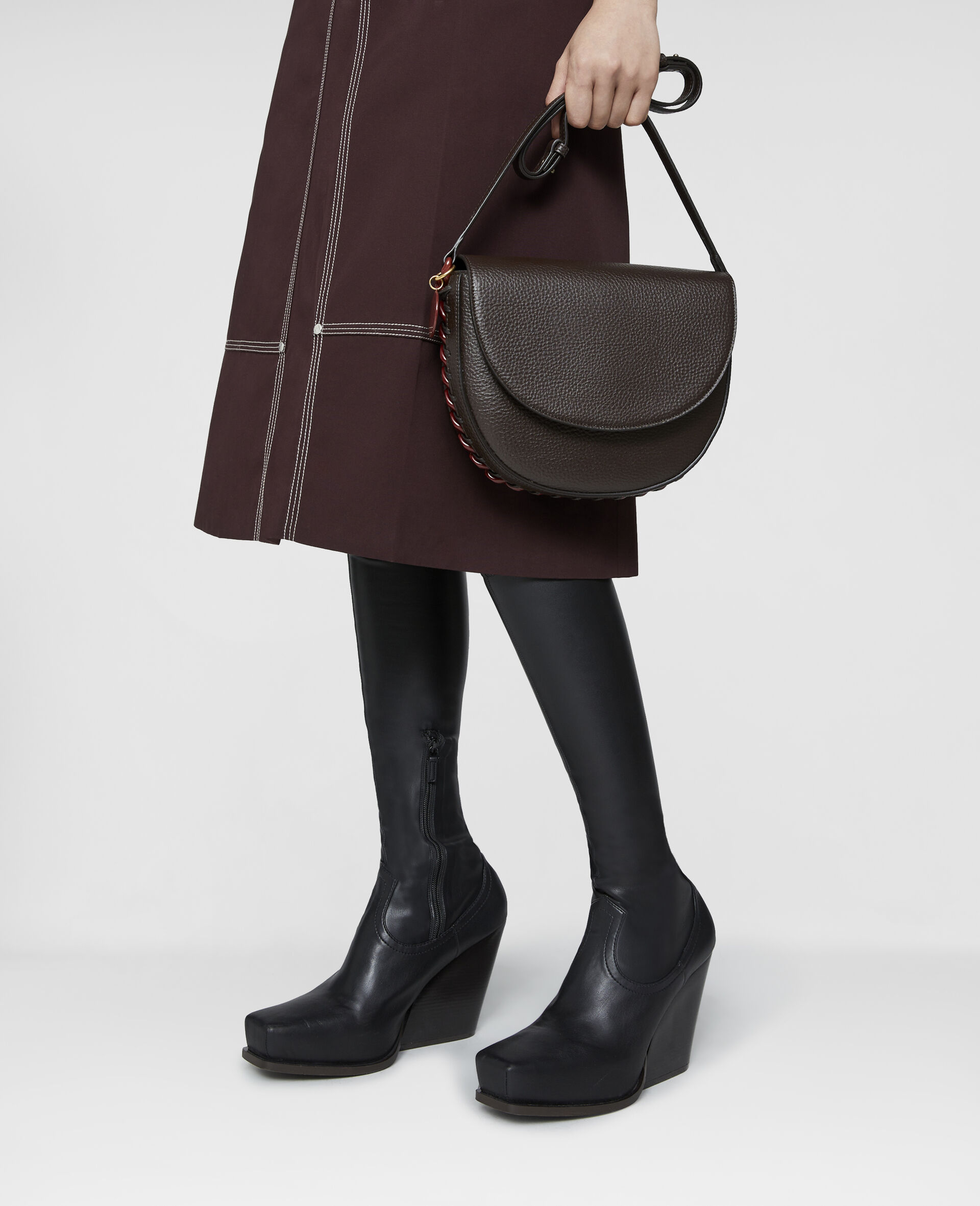 Women Chocolate Brown Frayme Medium Flap Shoulder Bag Stella McCartney SG