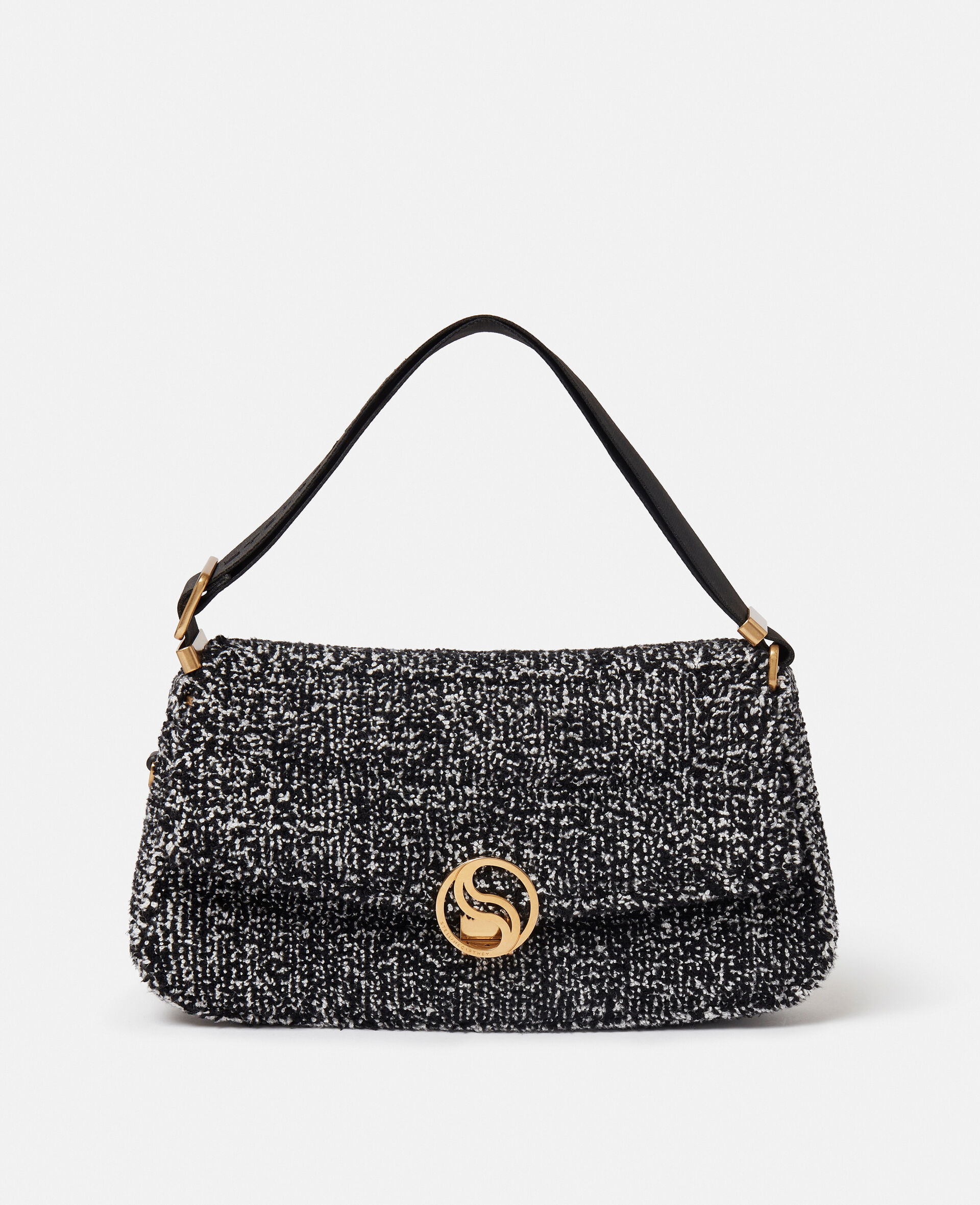 S-Wave Padded Tweed Shoulder Bag-Black-large S-Wave Padded Tweed Shoulder Bag-Black-large image number 0