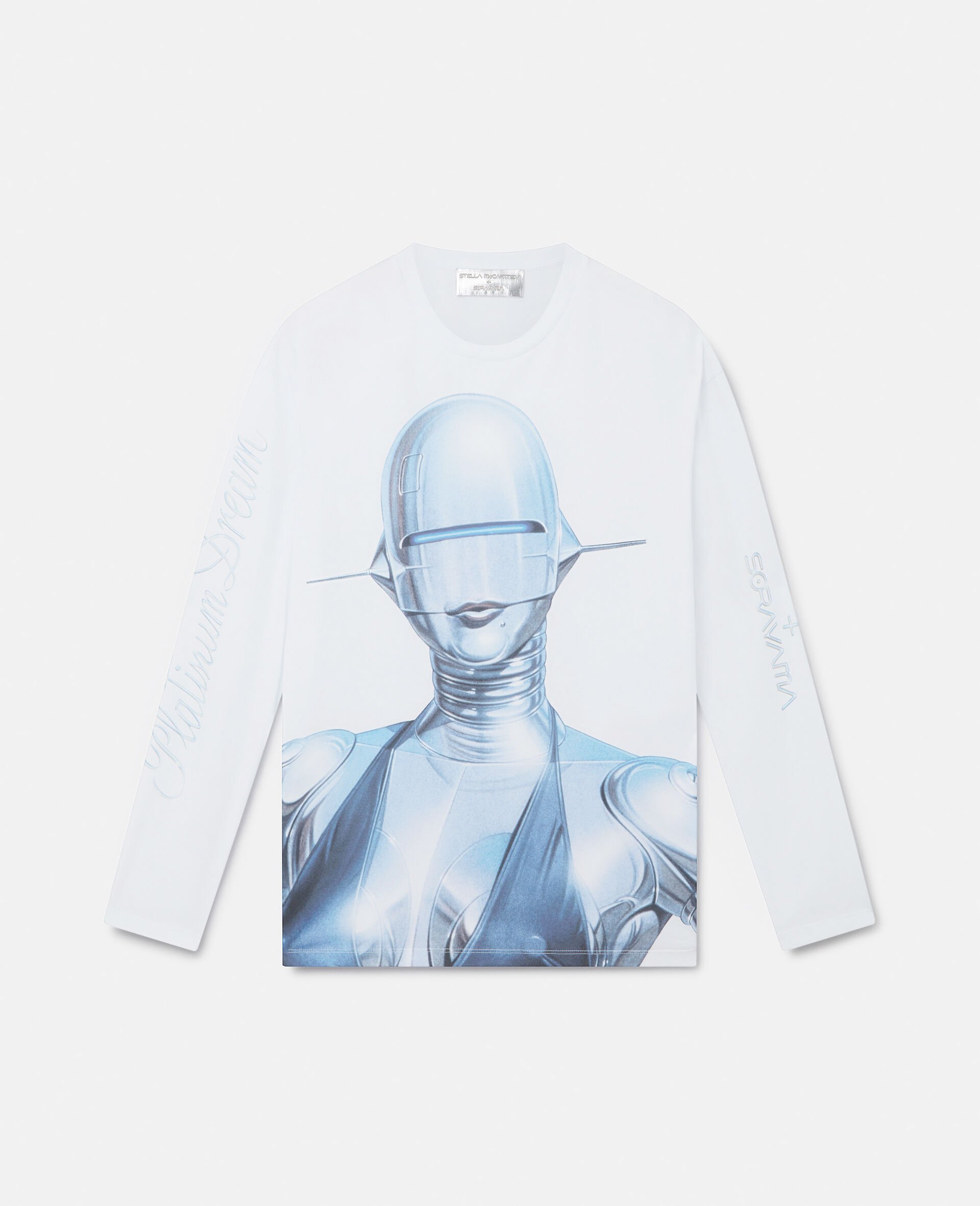 Sexy Robot Long-Sleeve Organic Cotton T-Shirt-White-model