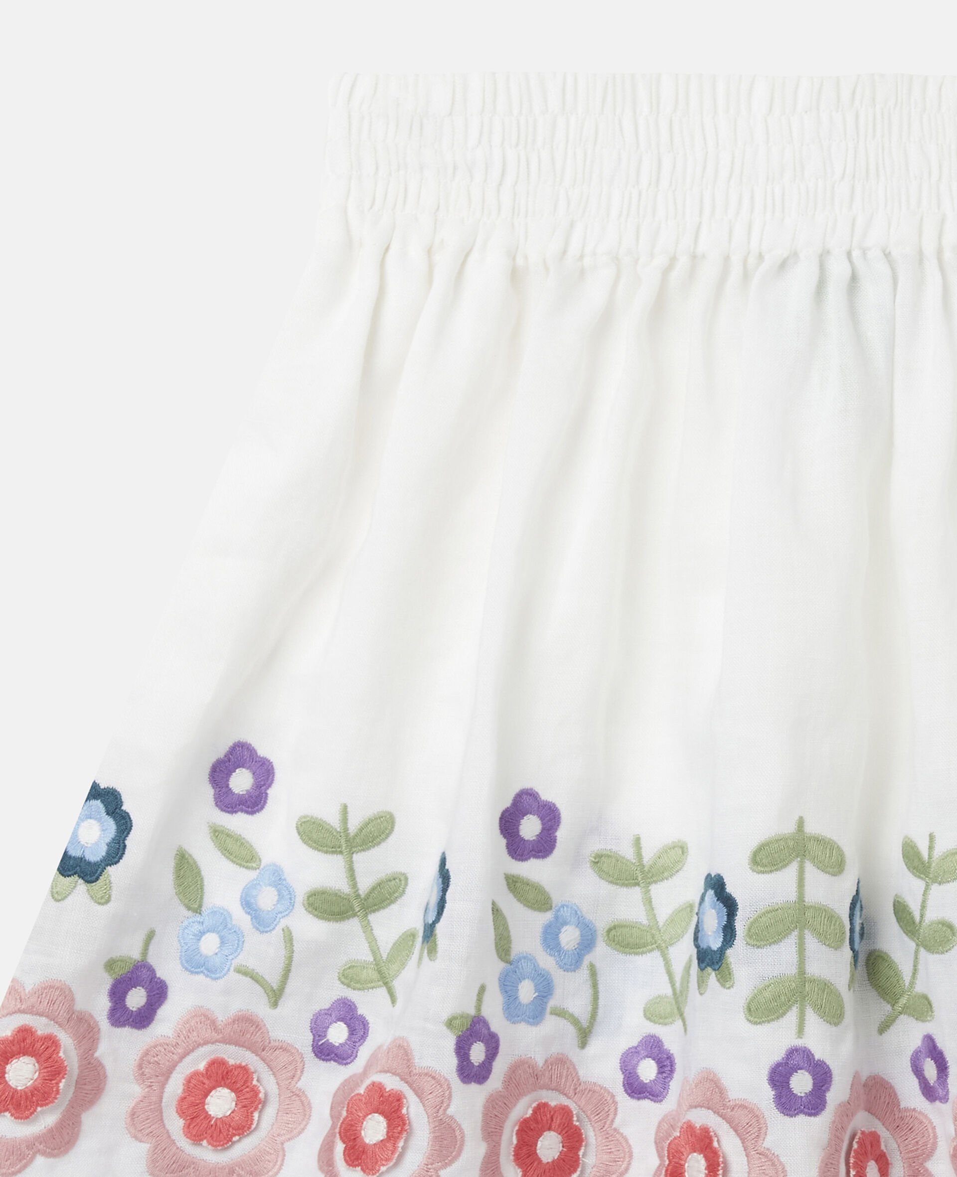 Flower Embroidered Ramie Skirt-White-large Flower Embroidered Ramie Skirt-White-large image number 1