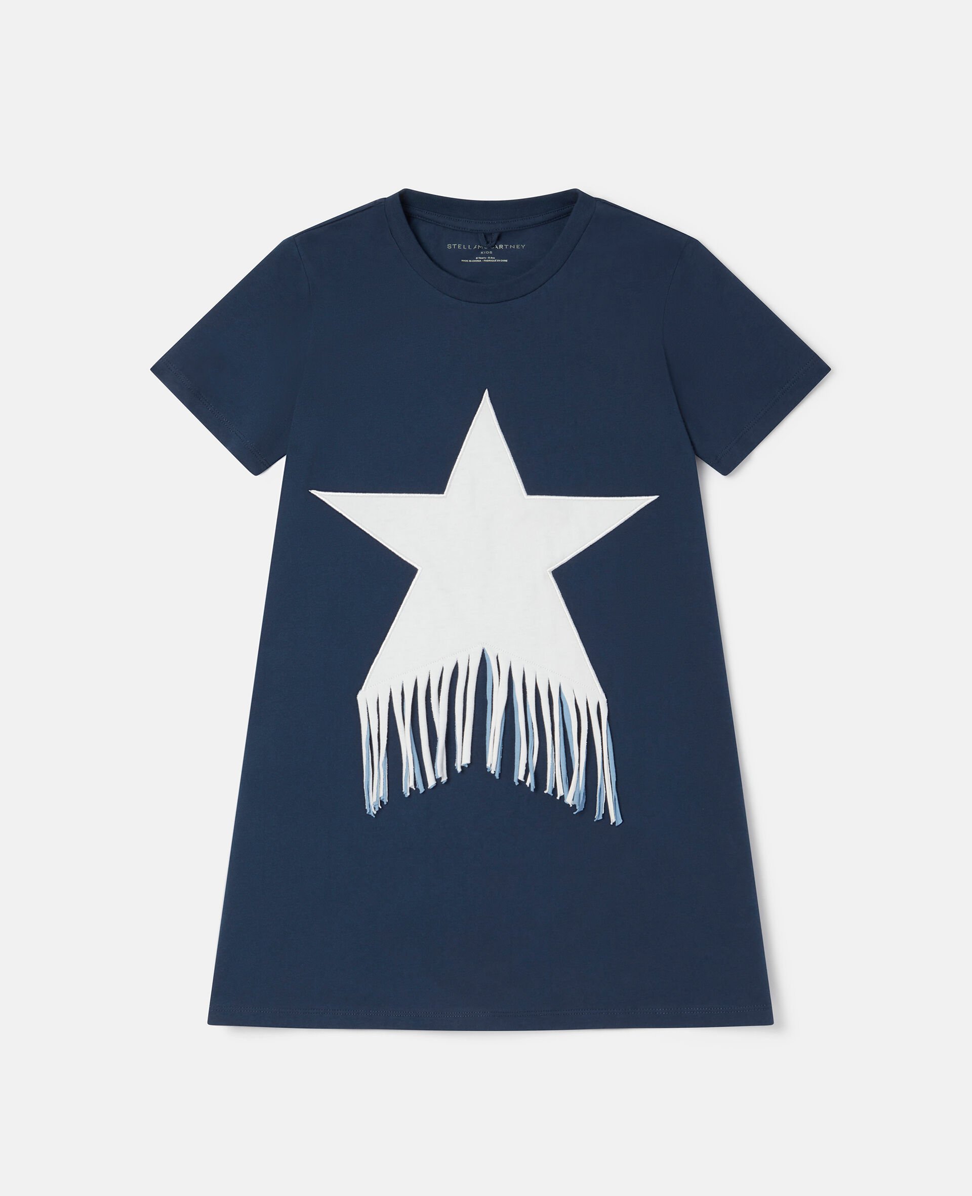 Abito Maglietta con Stella a Frange-Blu-large image number 0