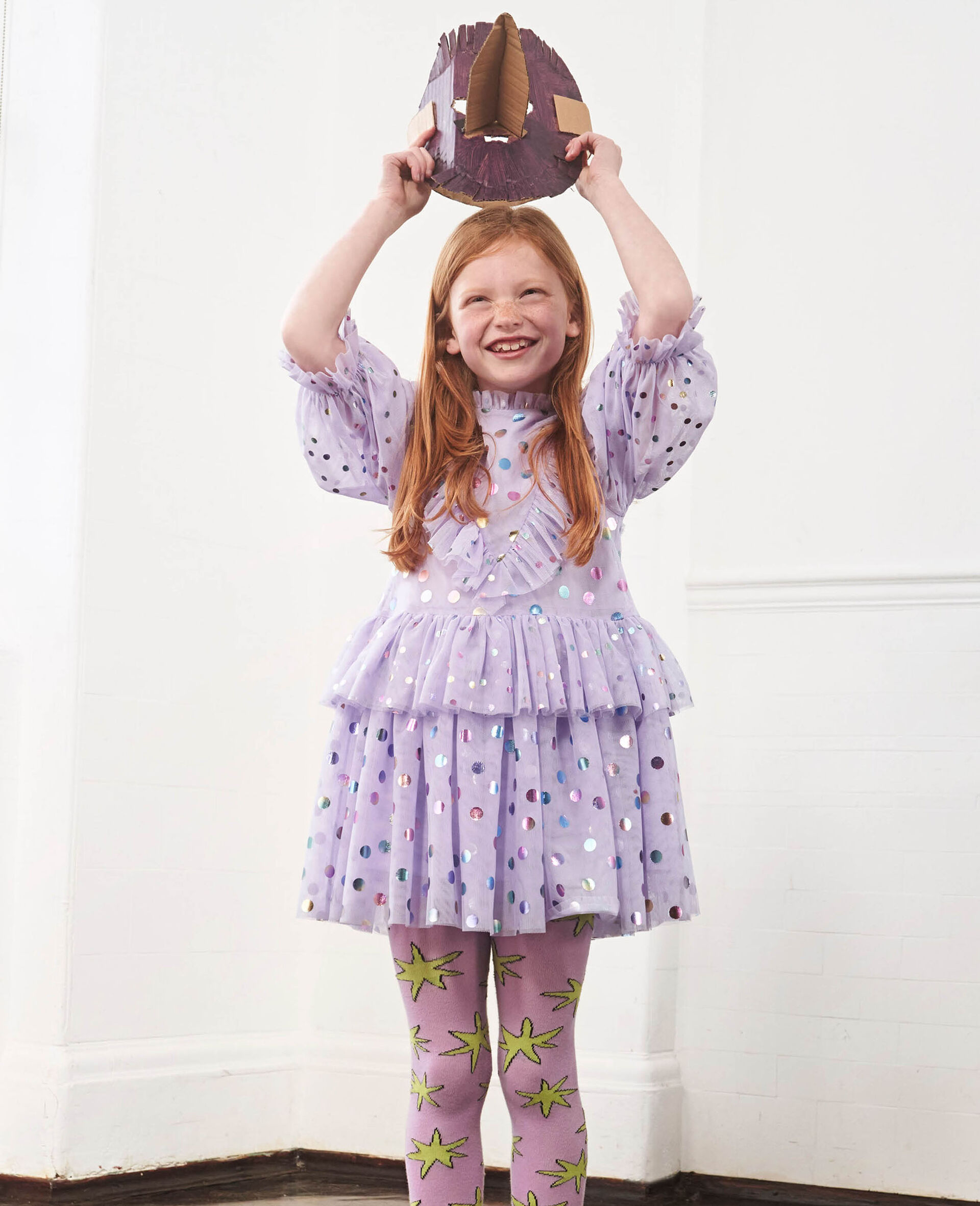 Frilled Pleated Tulle Dress-Purple-model
