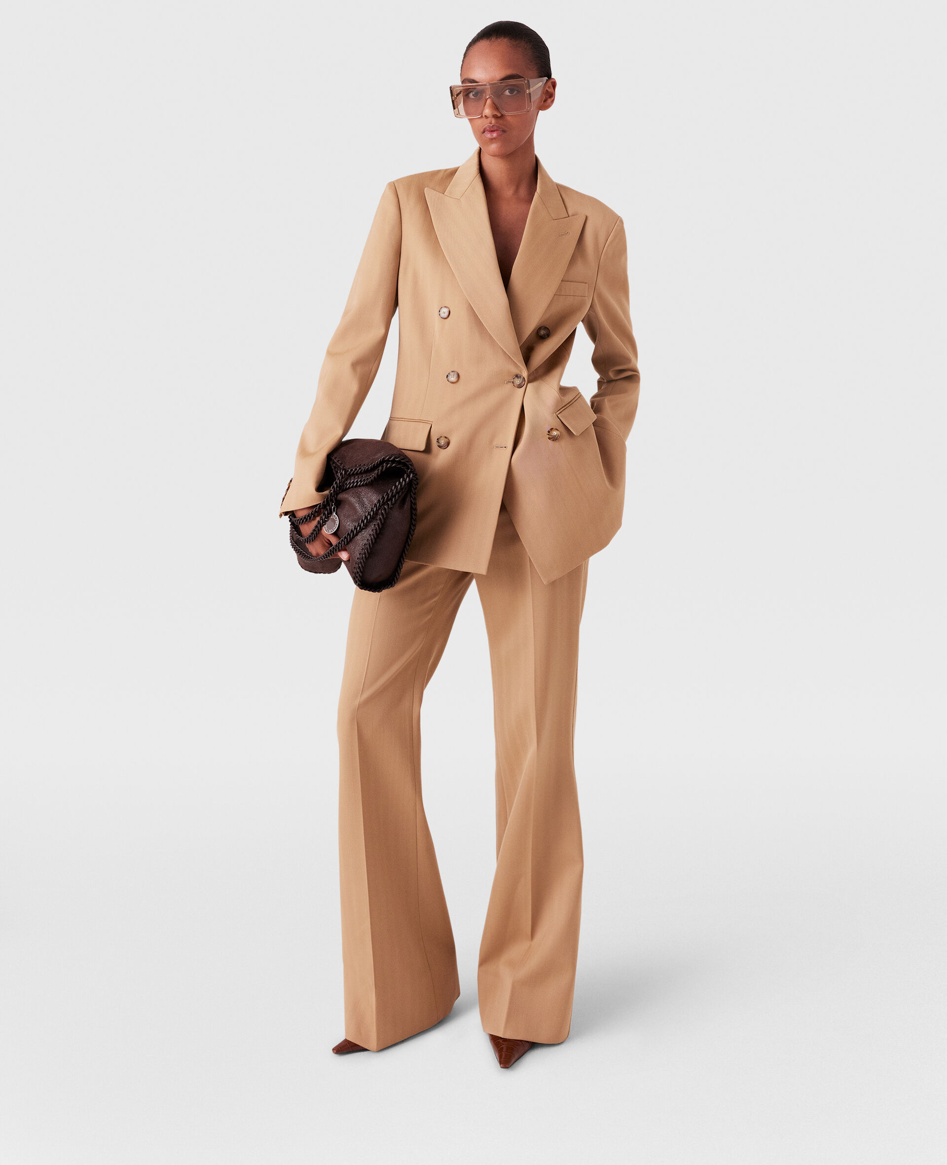 Low-Rise Striped Flared Pants-Brown-model