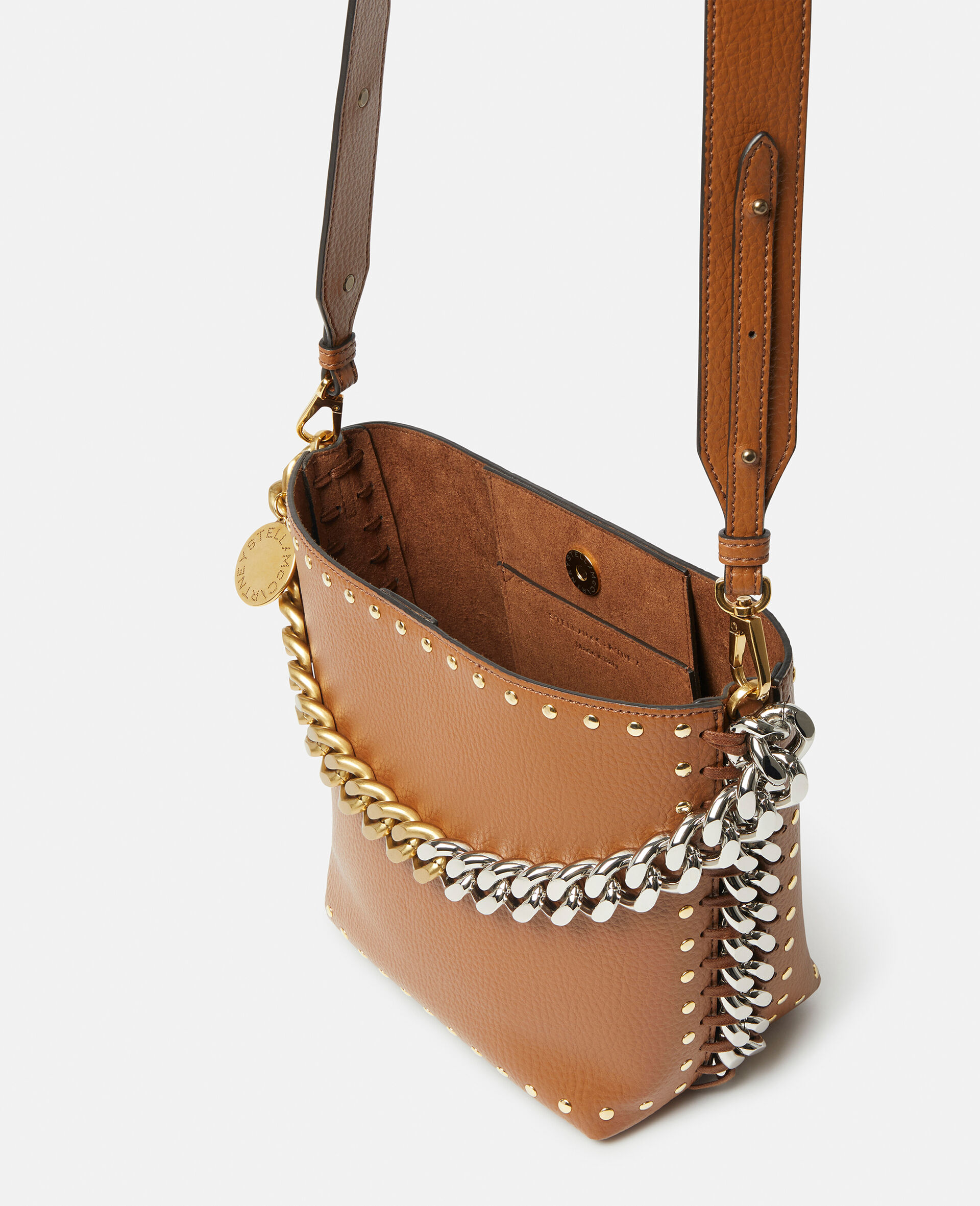 Frayme Studded Grainy Alter Mat Bucket Bag-Brown-large image number 2