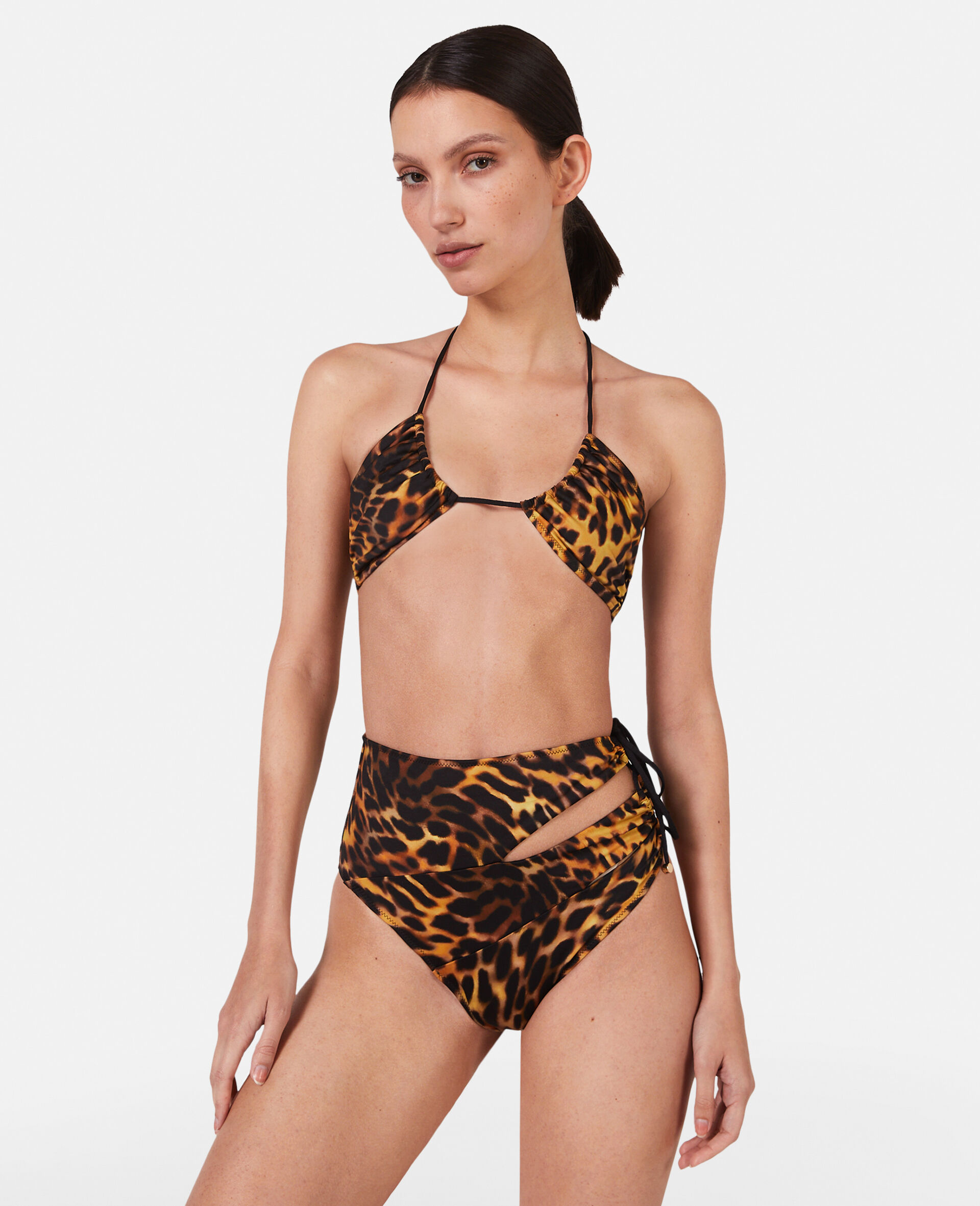 Blurred Cheetah Print High-Waisted Bikini Briefs-Multicolour-model