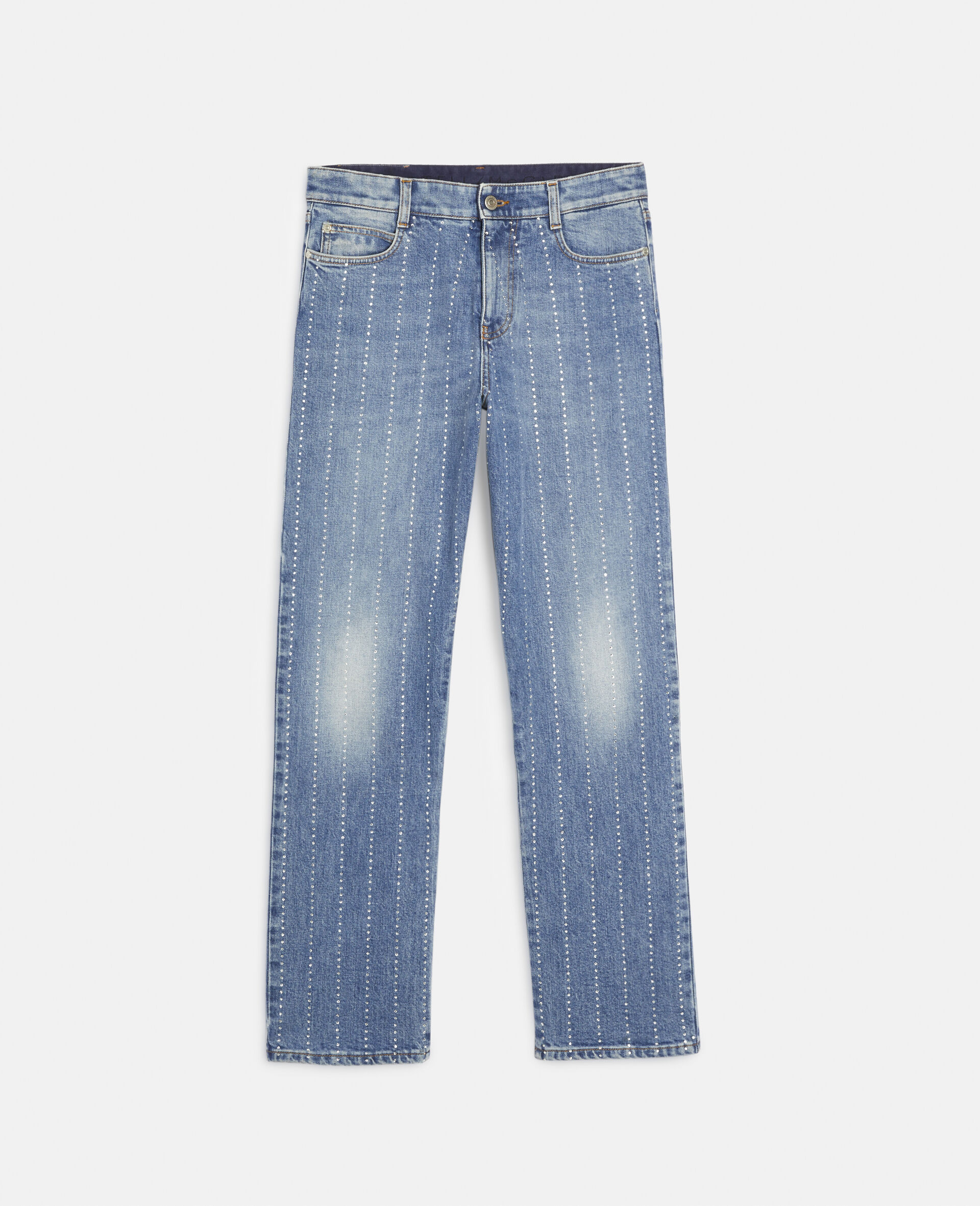 Diamanté Stripe Straight Leg Jeans-Blue-large image number 0