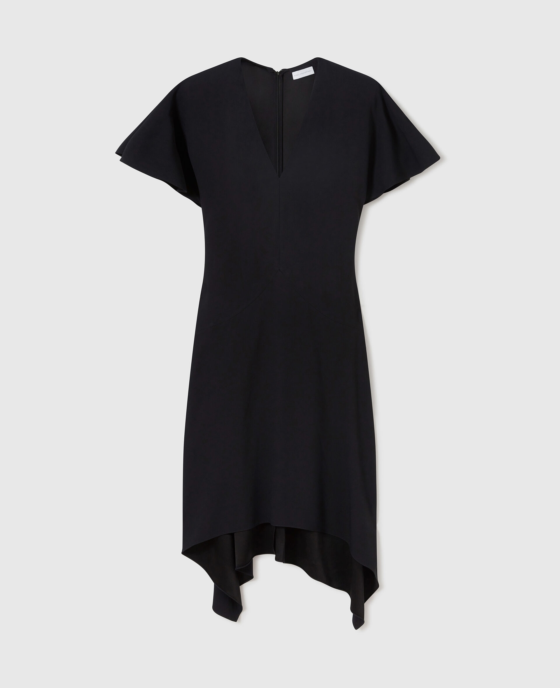 Robe midi en satin a manches courtes et col en V-Noir-medium