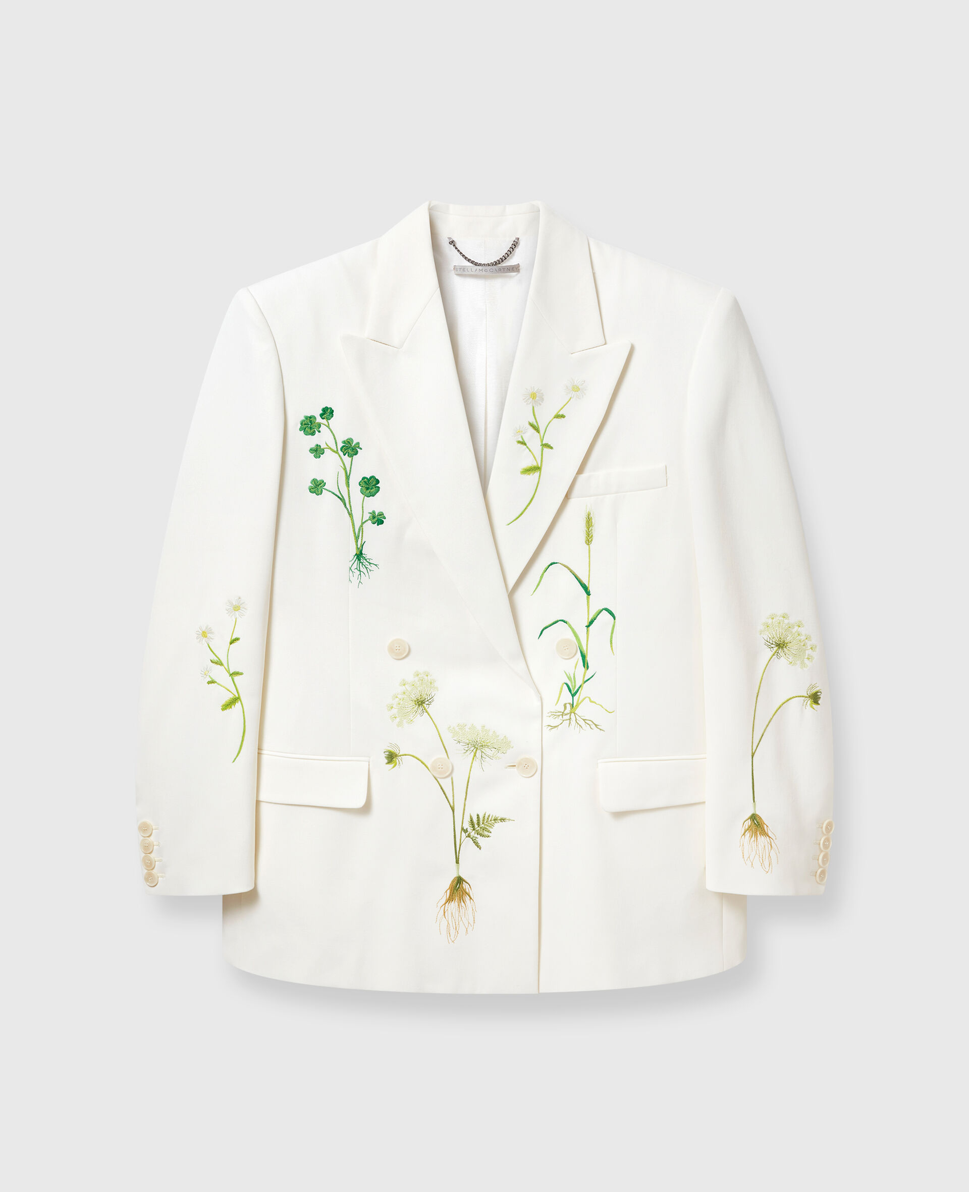 Oversized Floral Double-Breasted Blazer-Cream-large image number 0