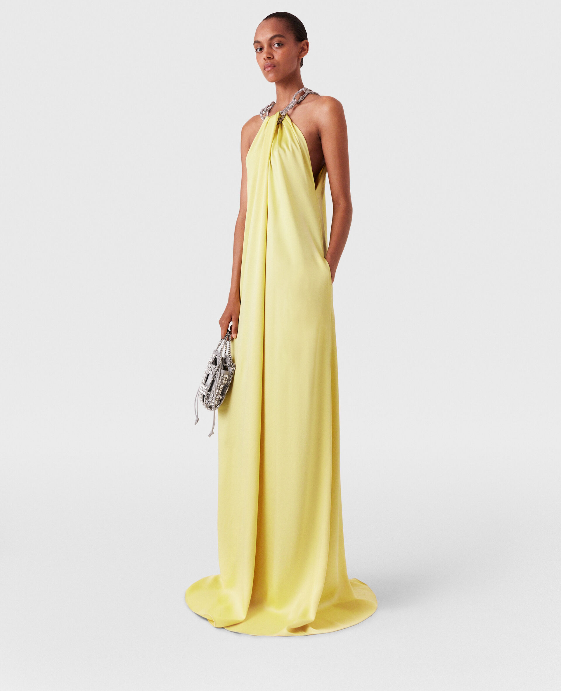 Kleid mit Neckholder und Kristallkette-Gelb-large image number 1