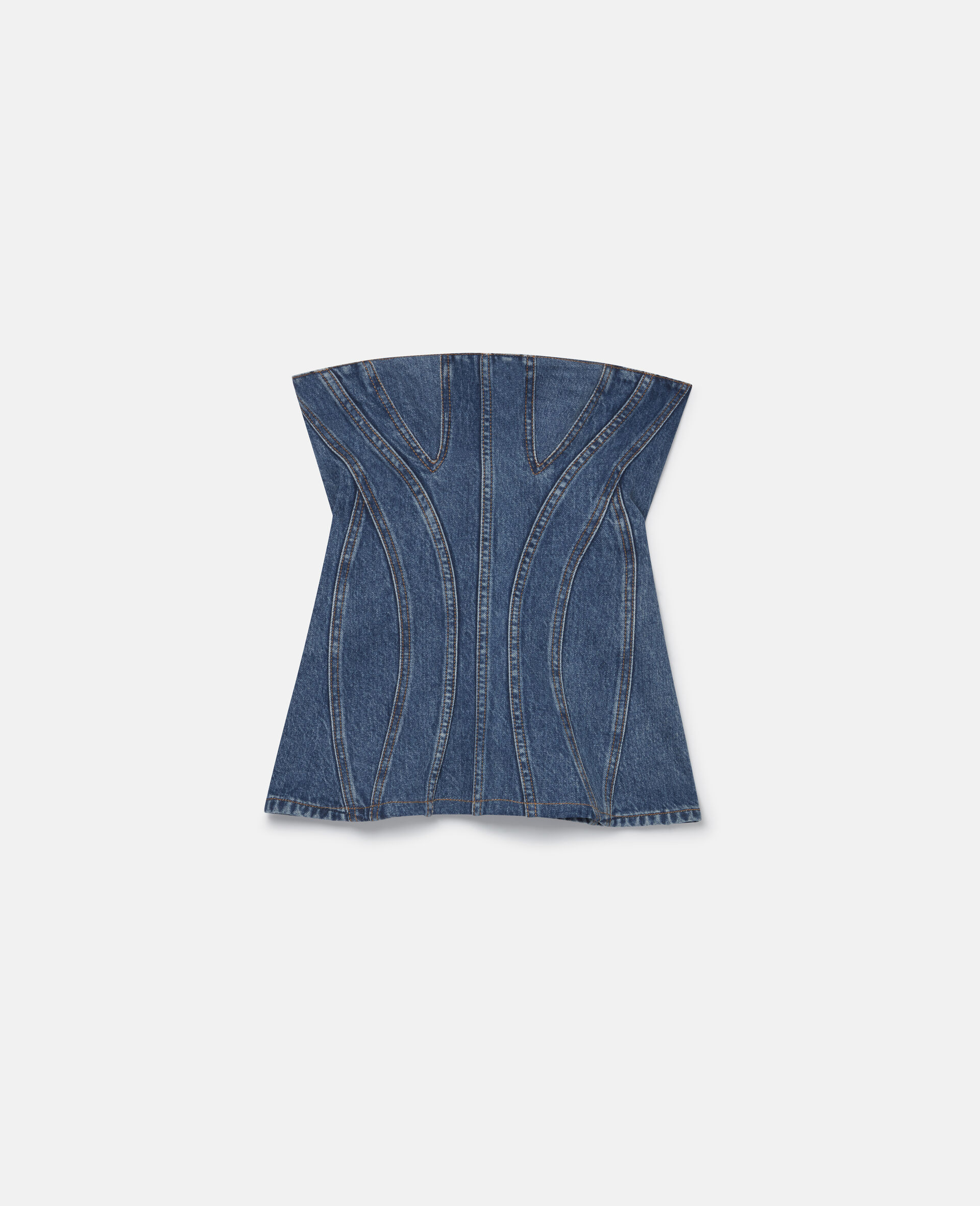 Vintage Wash Denim Bustier Top-Blue-large image number 0