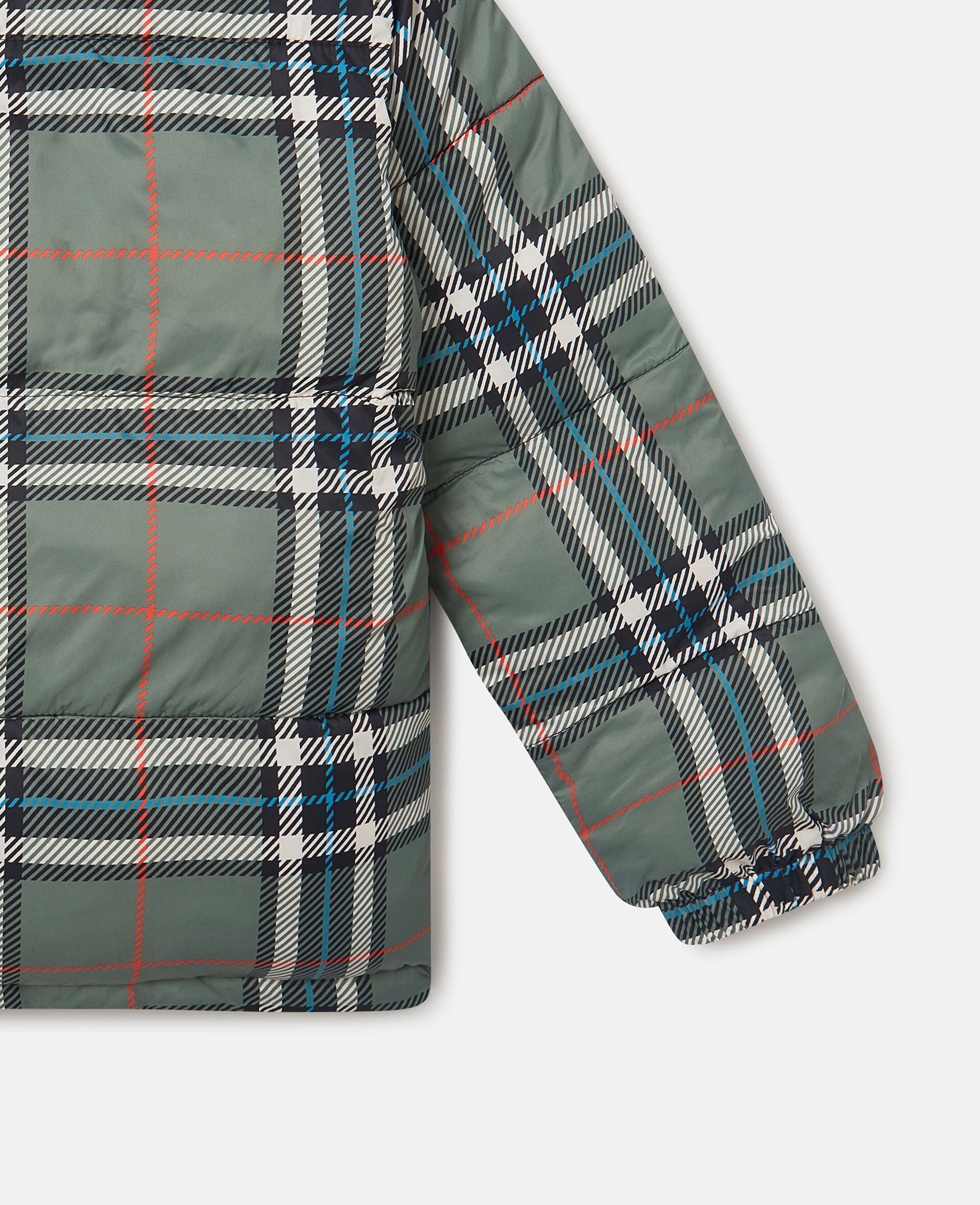 Check Lining High-Neck Puffer Coat-Green-large image number 3