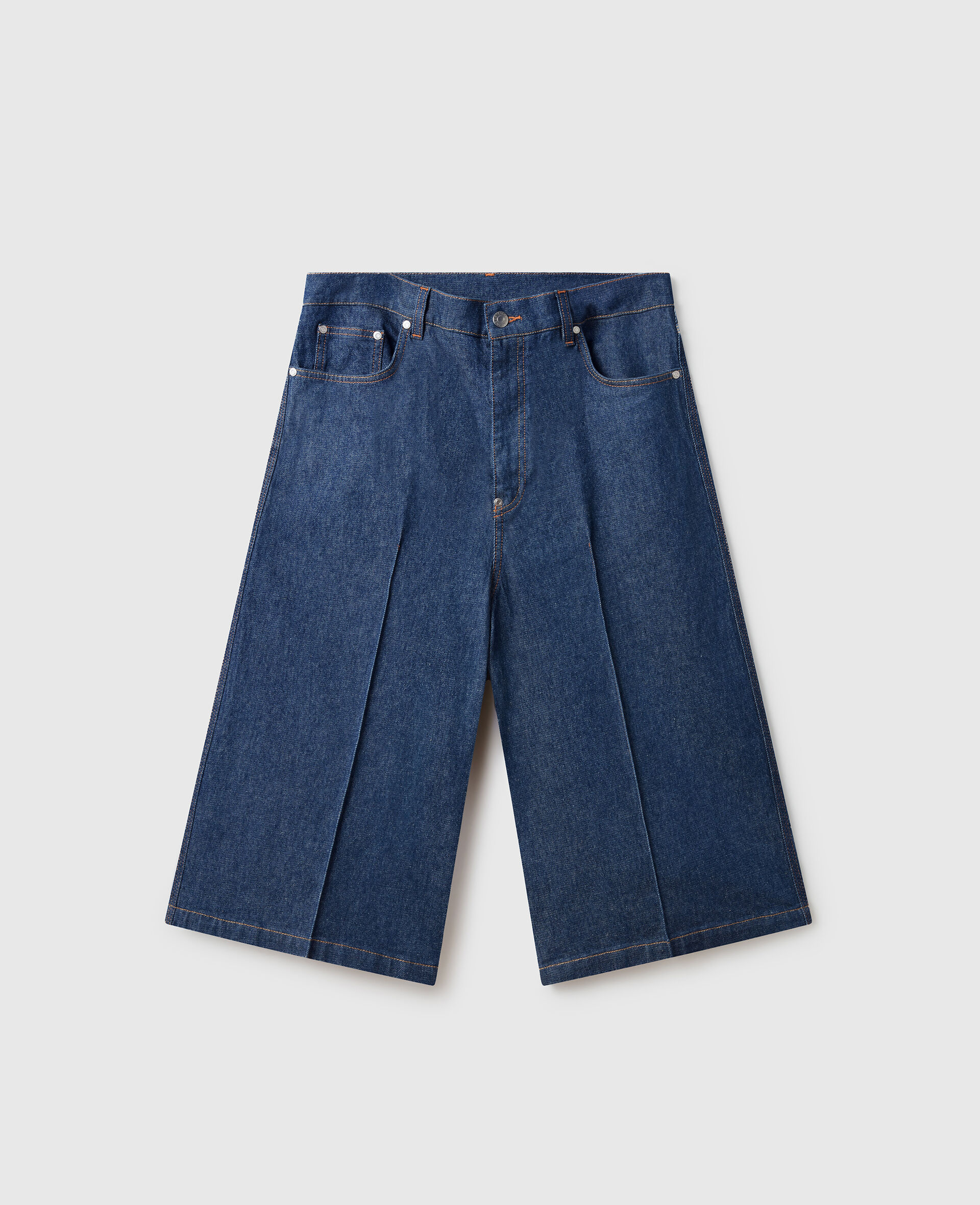 Center-Pleat Denim Tailored Shorts-Blue-large image number 0