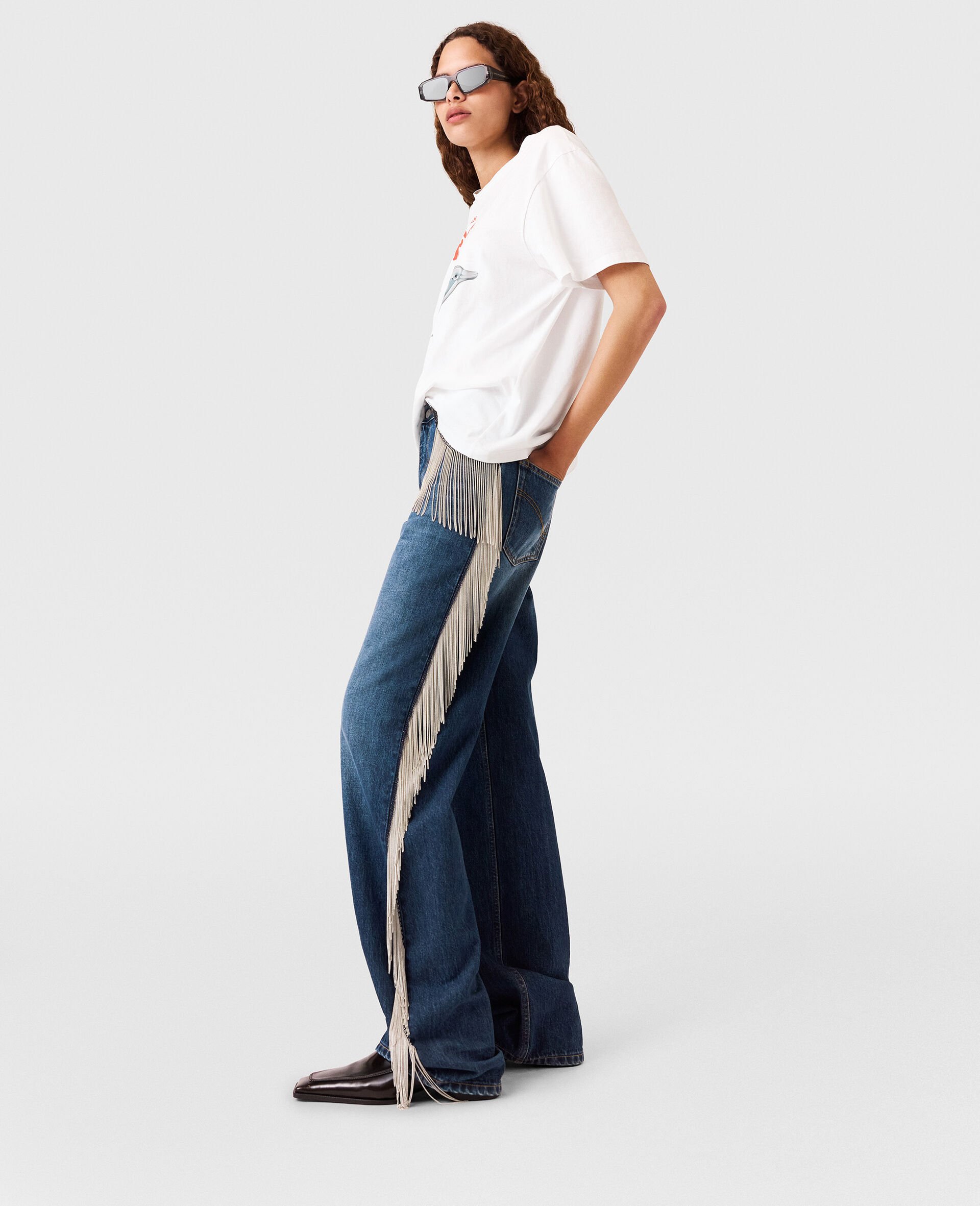 Chain Tassel Straight-Leg Denim Jeans-Blue-model