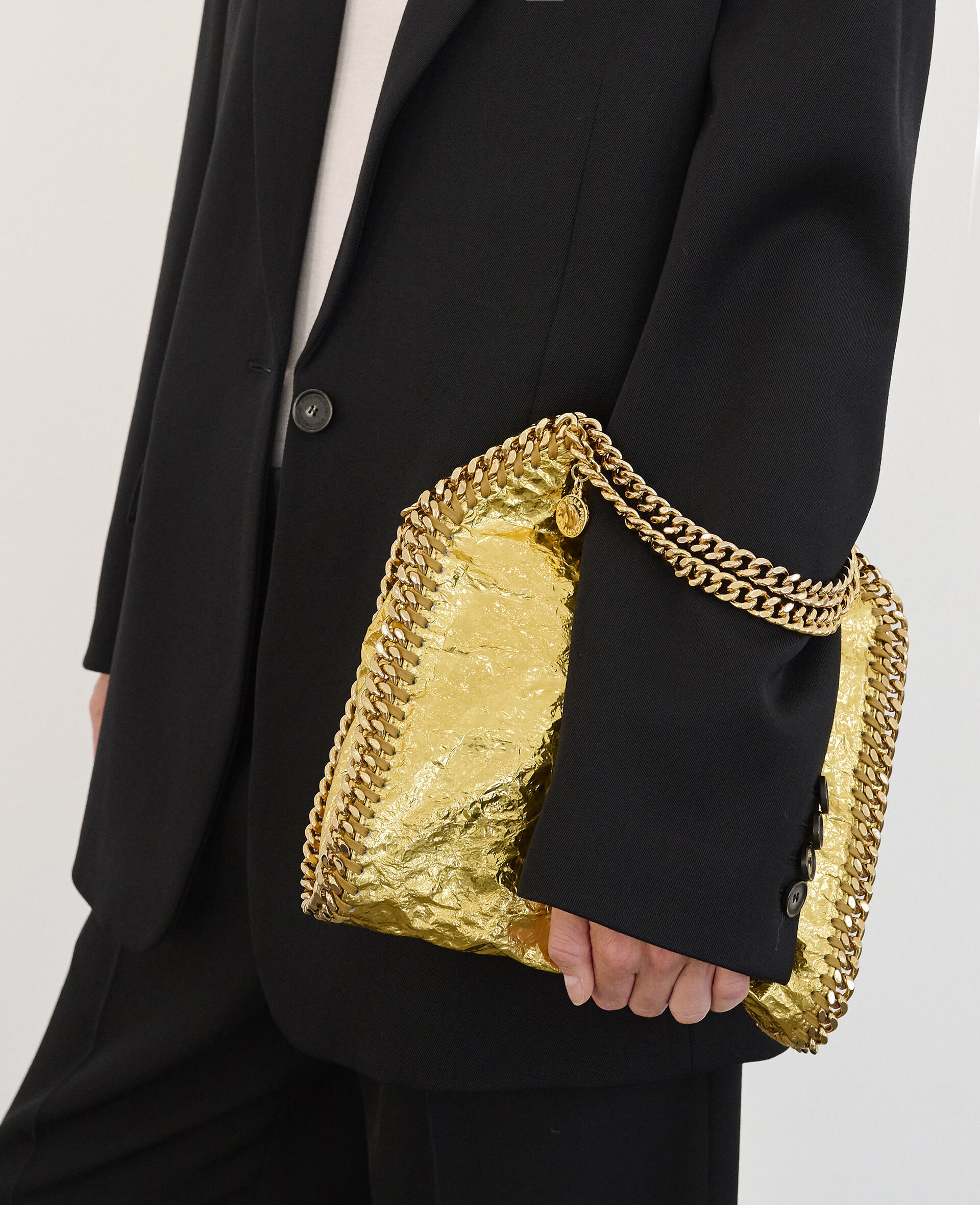 Borsa Tote Mini Falabella Metallizzata Effetto Increspato-Gold-large image number 5