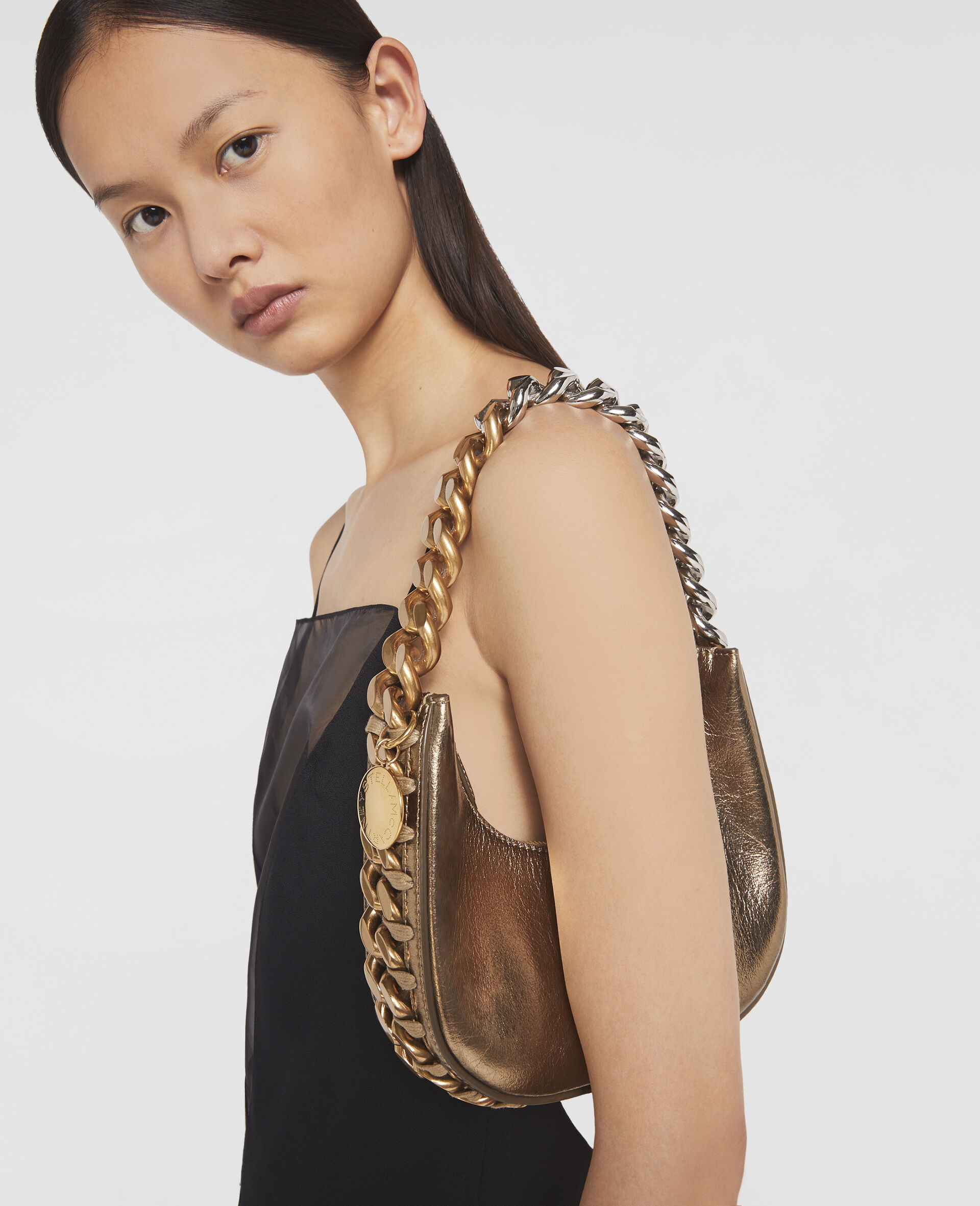 Frayme Metallic Zipped Mini Hobo Bag-Brown-large image number 1