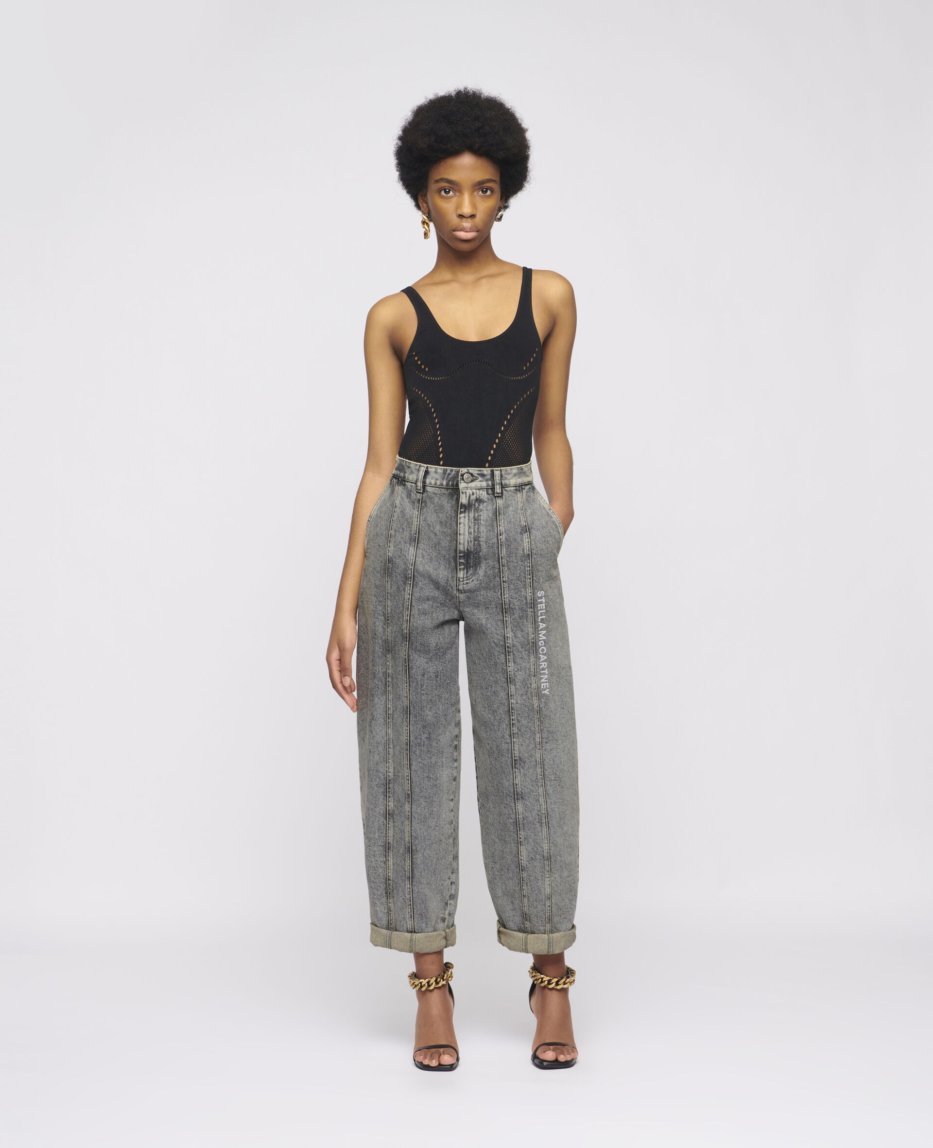 Logo Embroidered Jeans -Grey-large image number 1