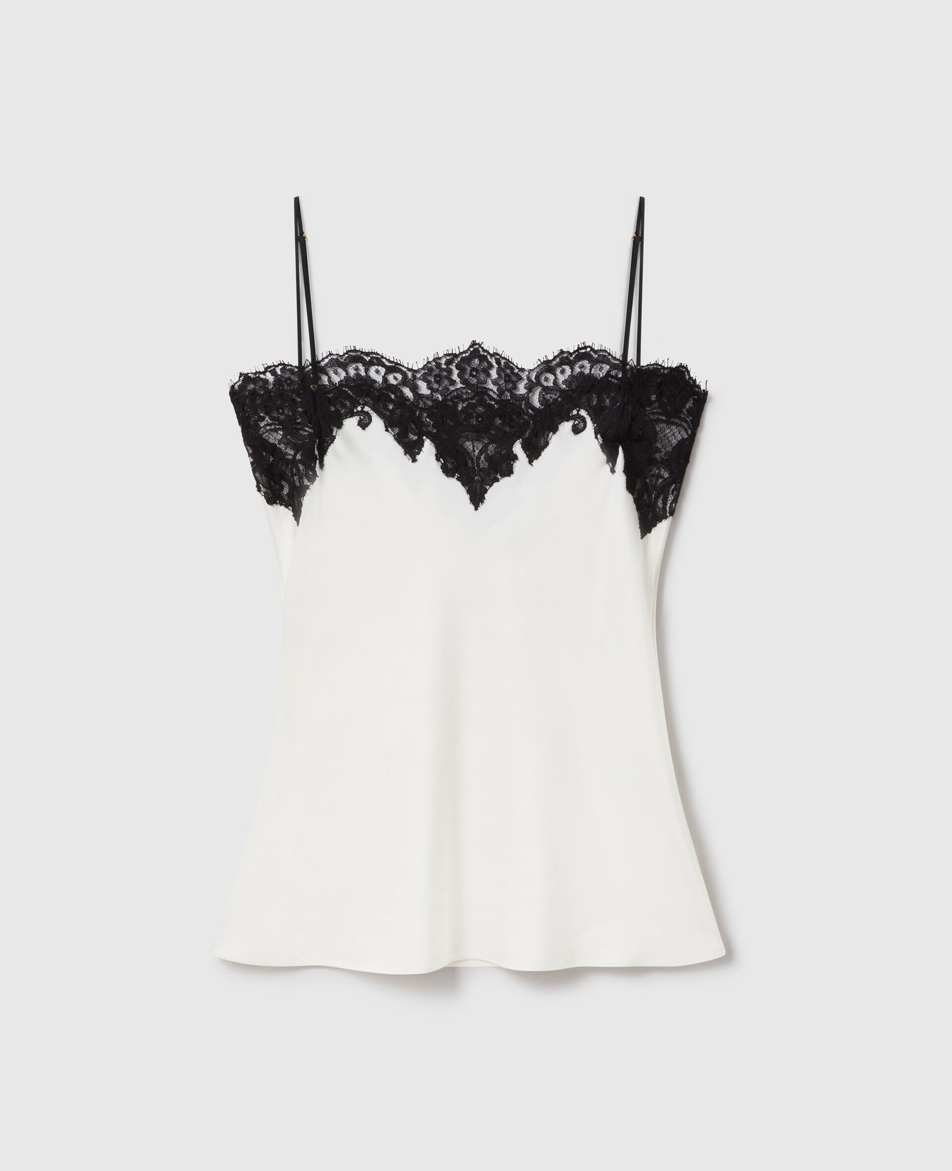 Sleeveless Lace Satin Top-Cream-large image number 0