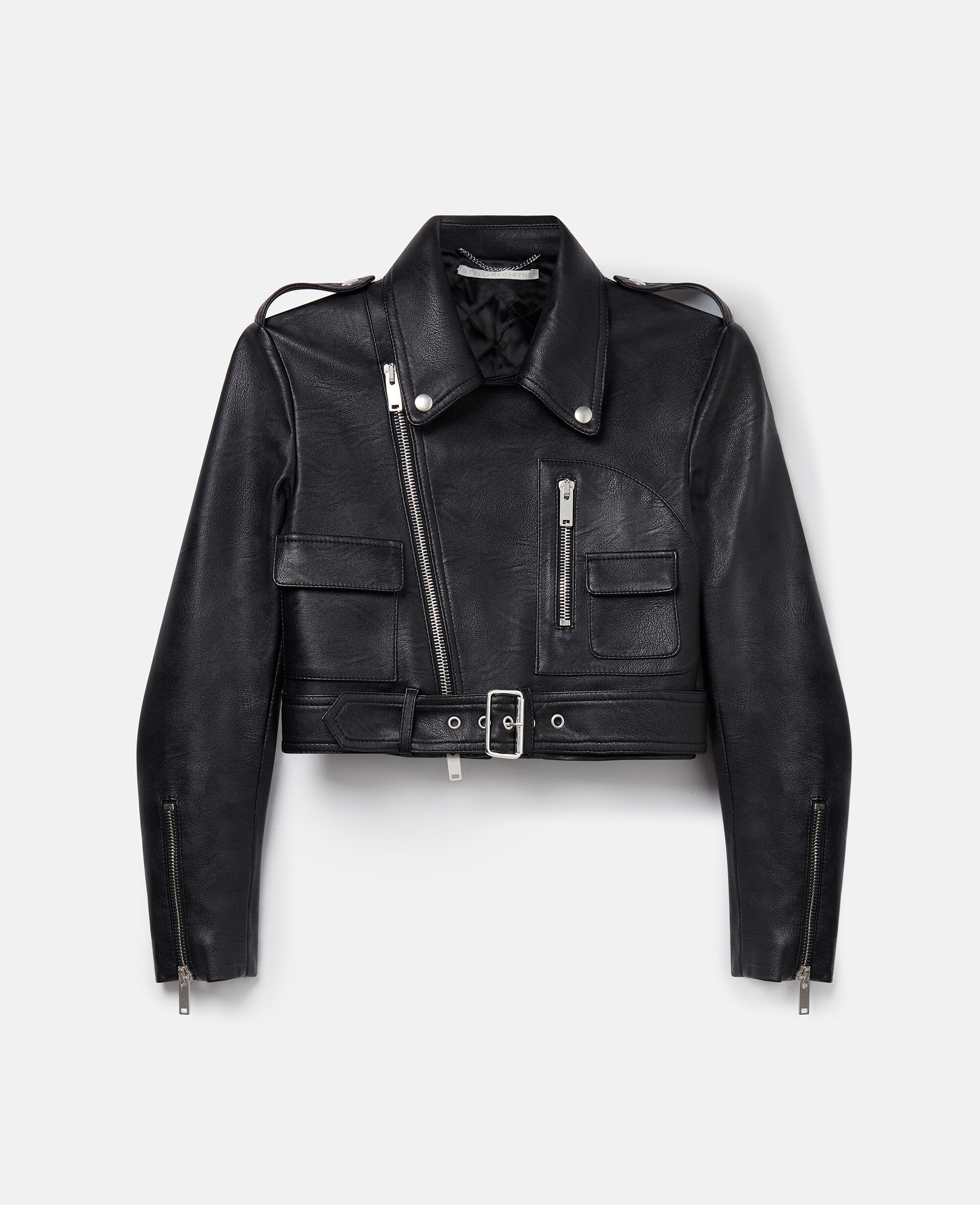 Women Black leather Cropped Alter Mat Biker Jacket Stella