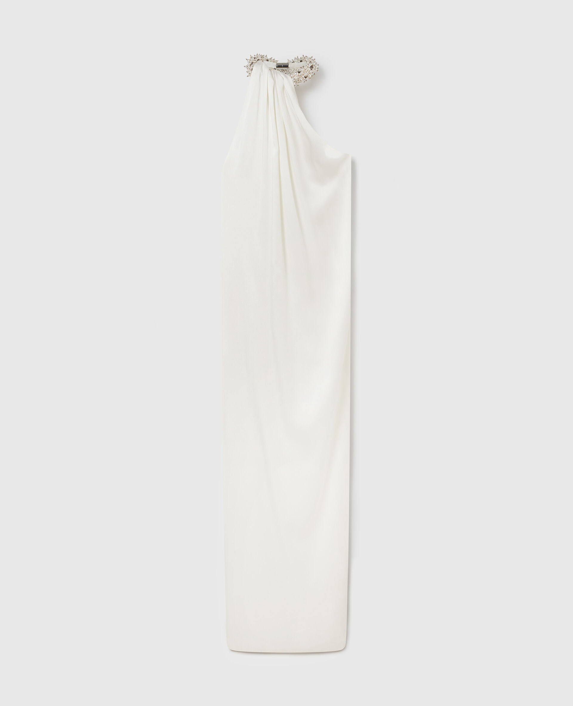 Embellished Halterneck Asymmetric Satin Dress -Cream-medium