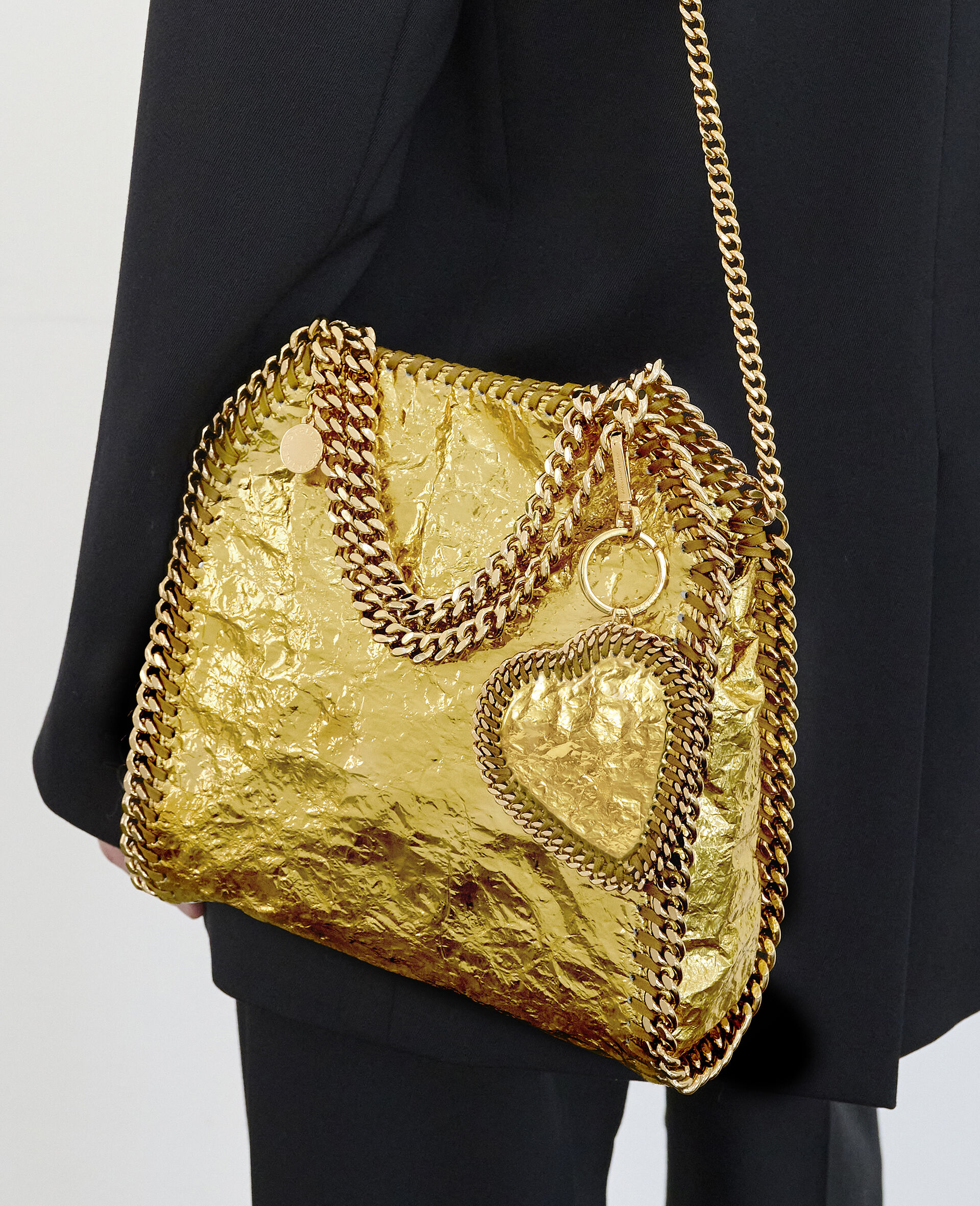 Crinkled Metallic Falabella Heart Charm-Gold-model