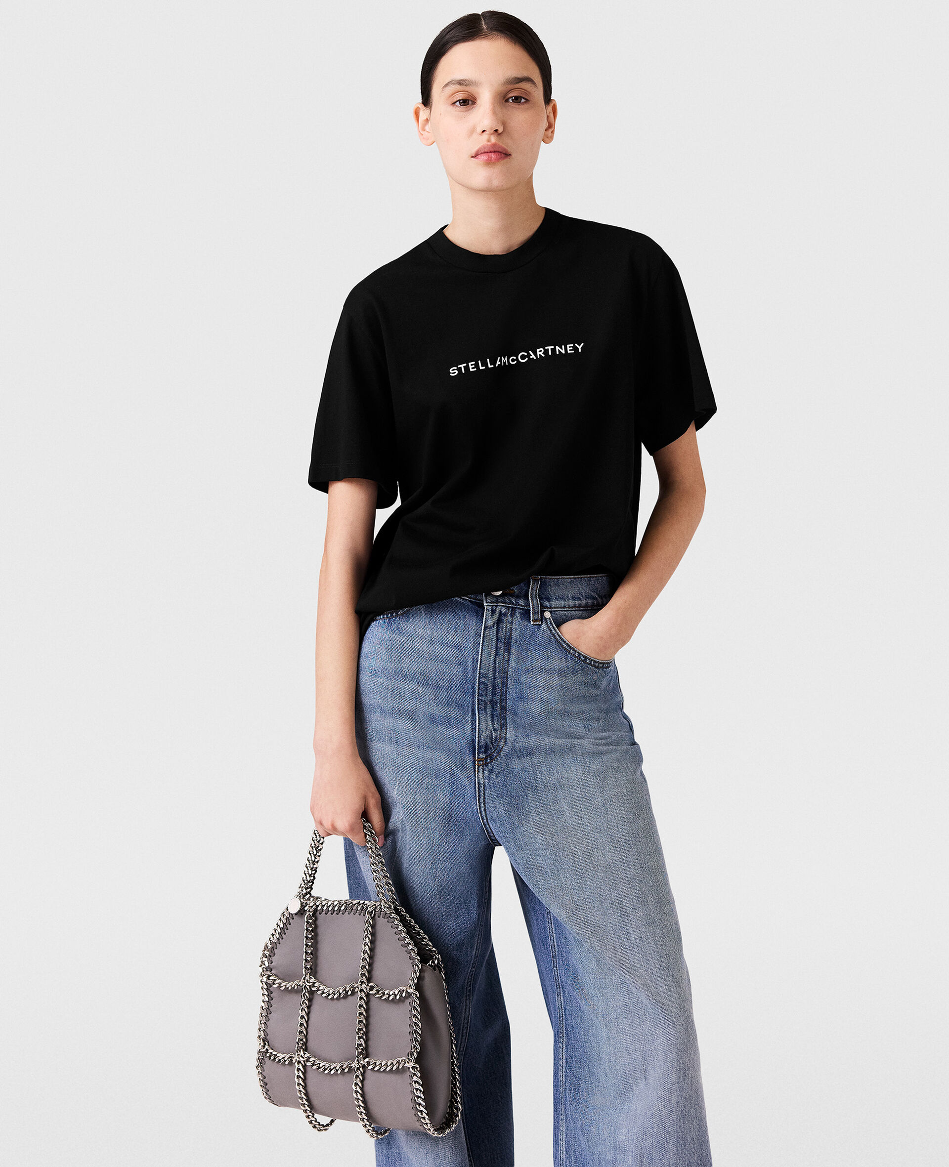 Logo Oversized Cotton T-Shirt-Black-model