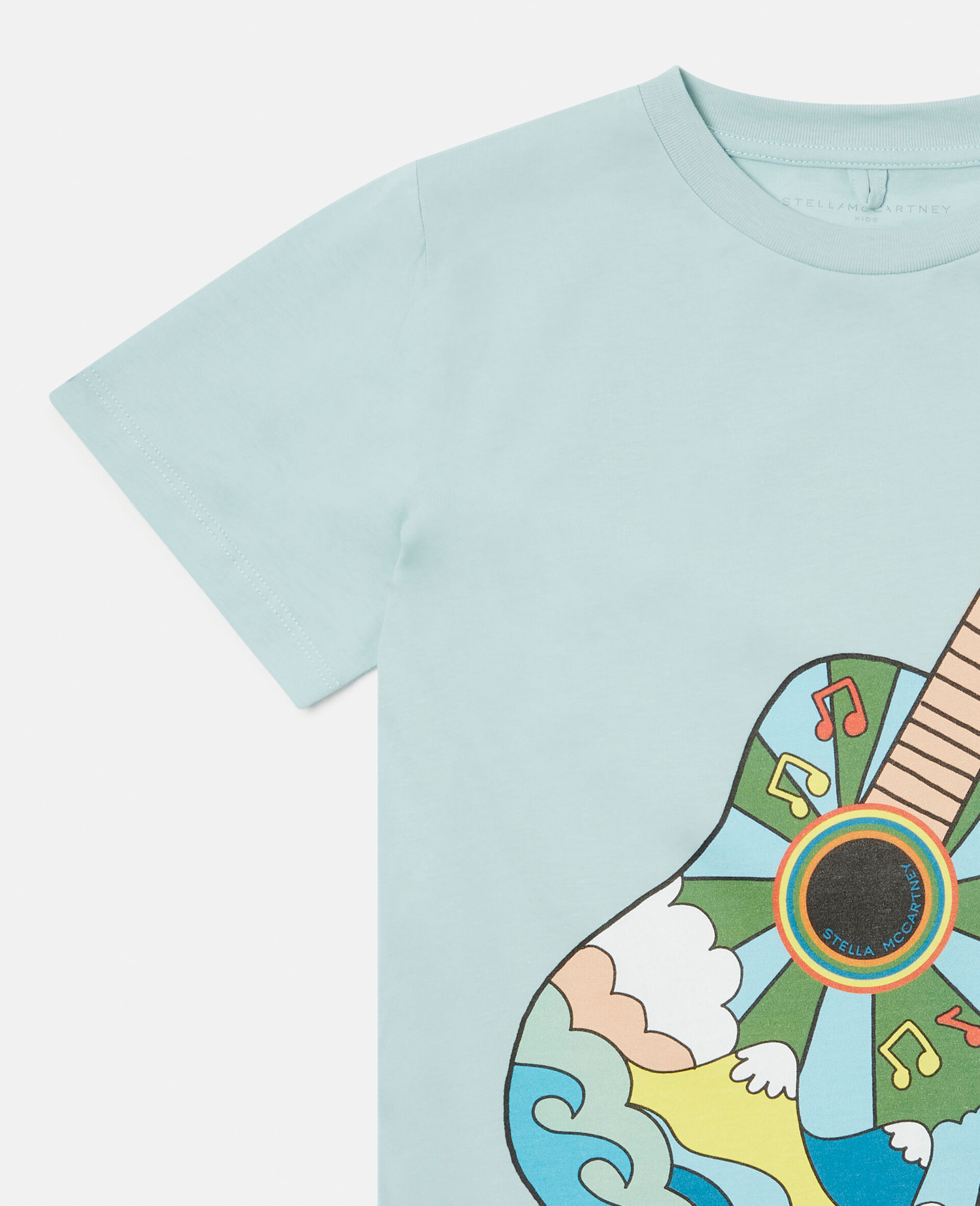 Hippie Guitar Print T-Shirt-Blue-large image number 1
