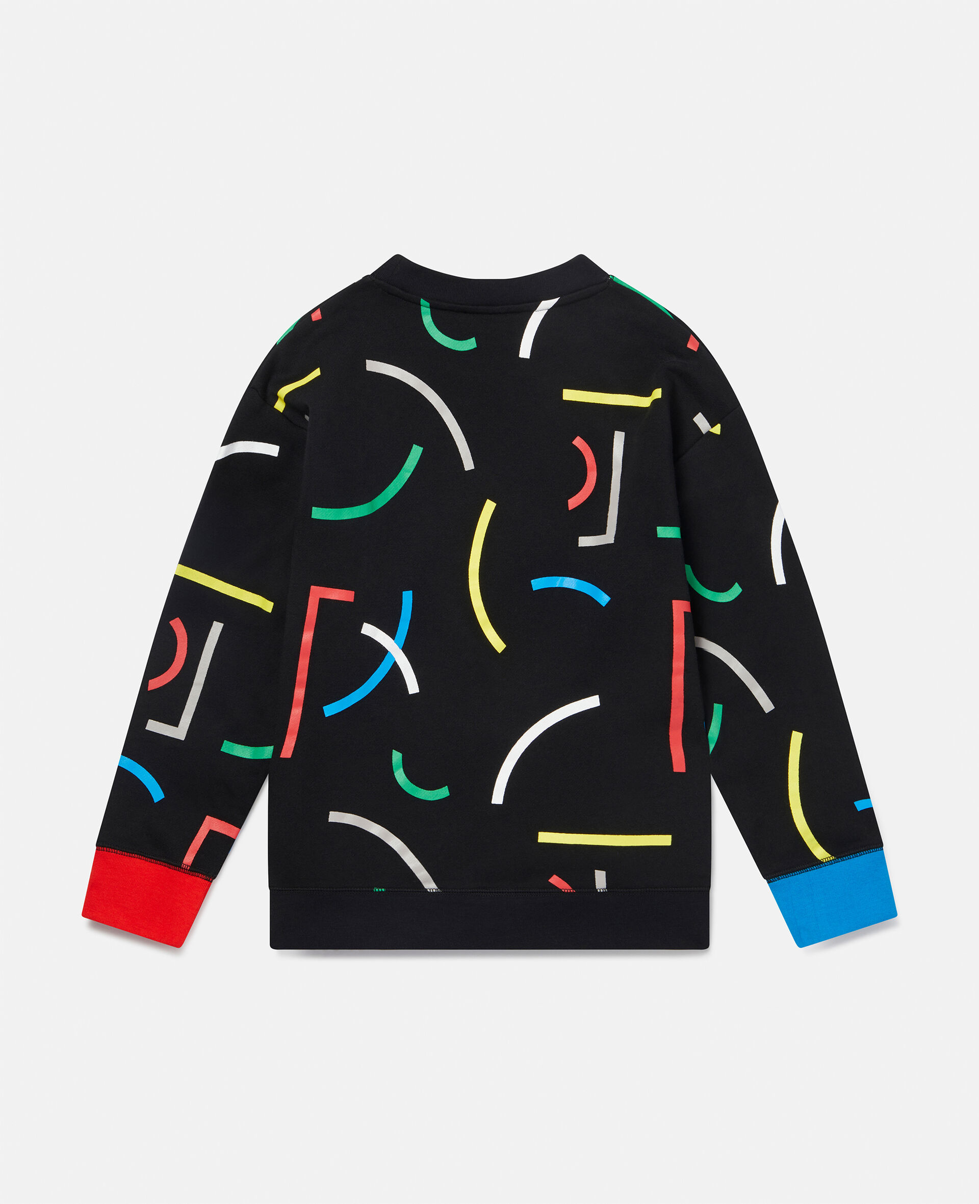 Abstract Line Print Fleece Sweatshirt-Black-large image number 3