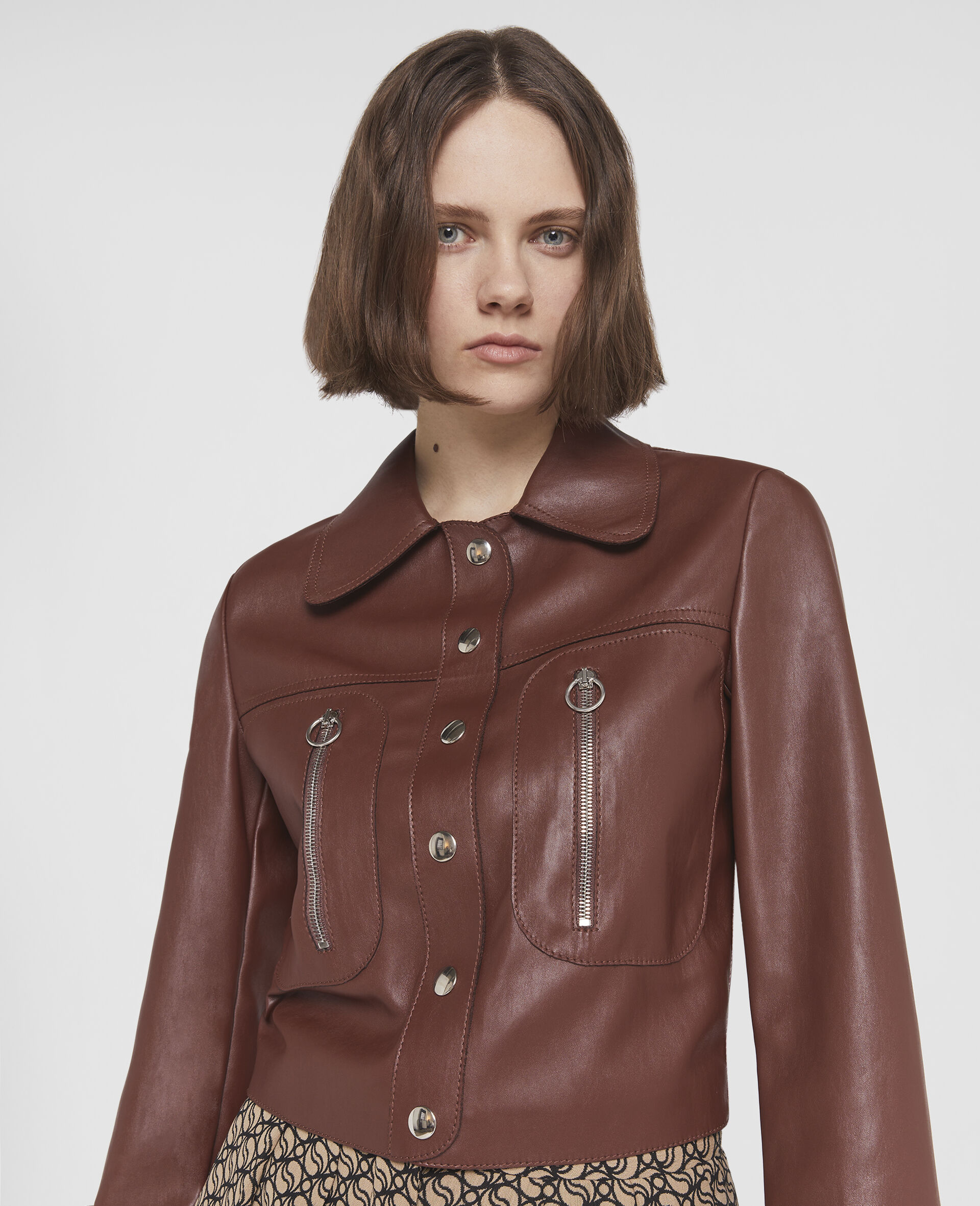 Zip Front Alter Mat Shirt Jacket-Brown-large image number 3