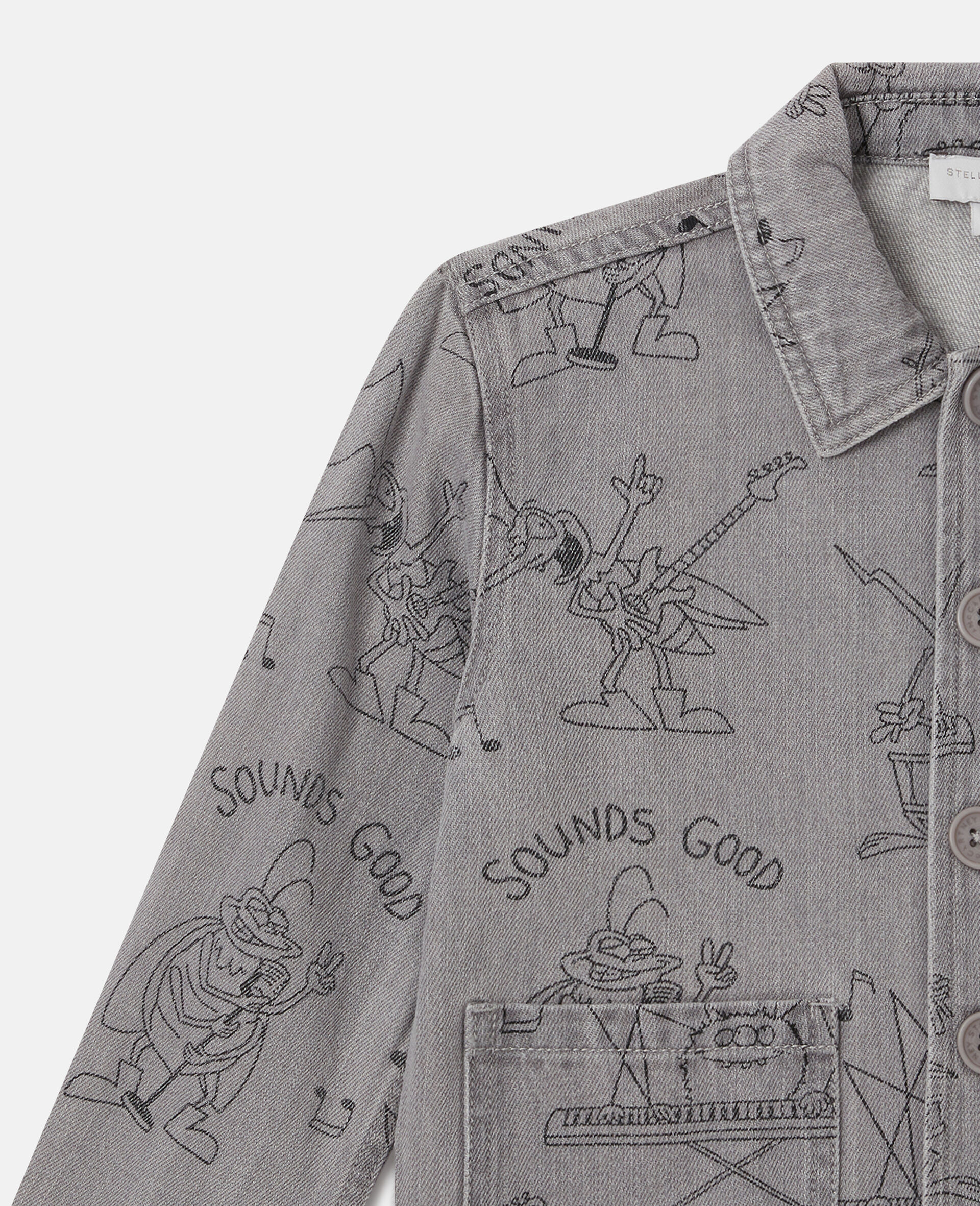 Bug Band Print Denim Jacket-Grey-medium