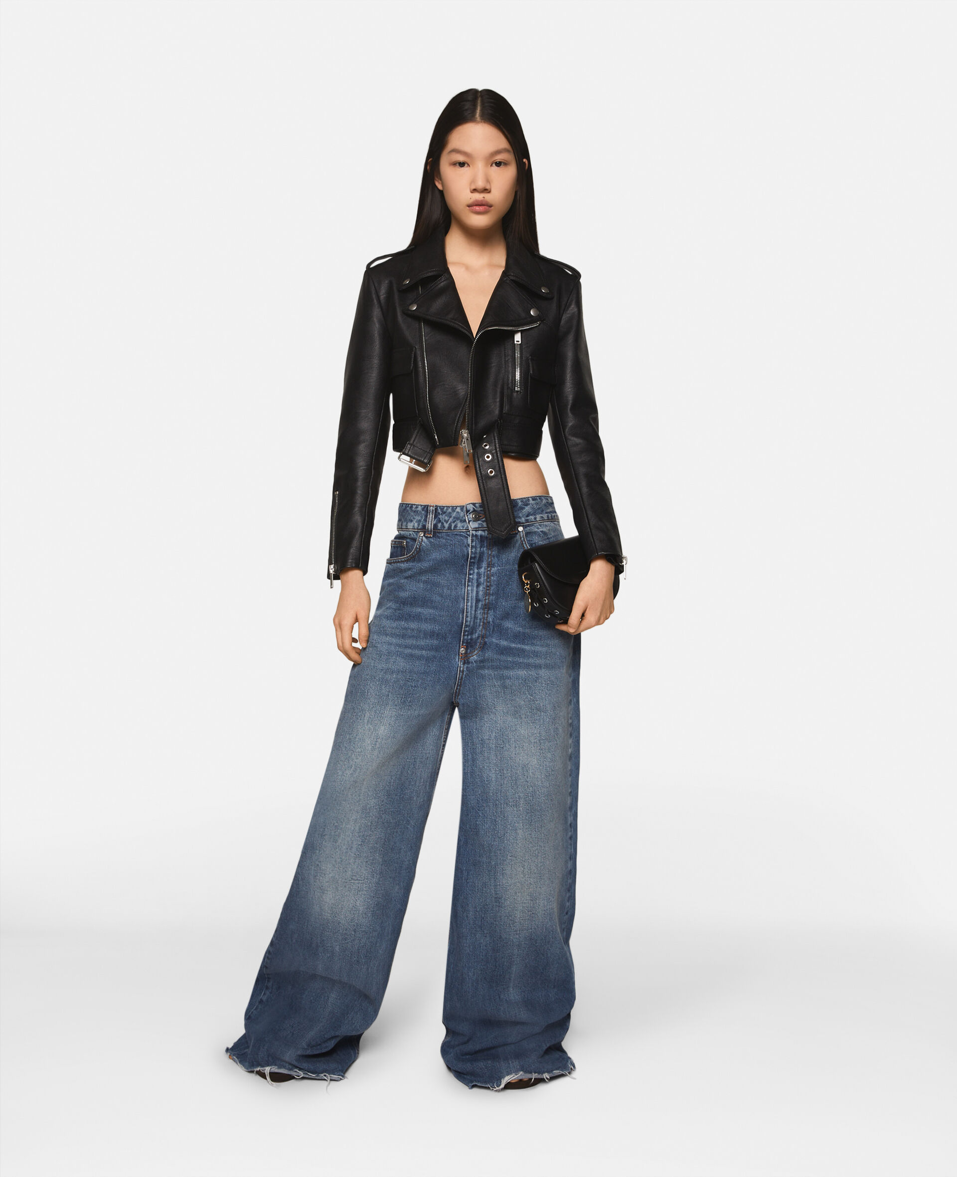 Jeans a vita alta svasati larghi-Blu-model
