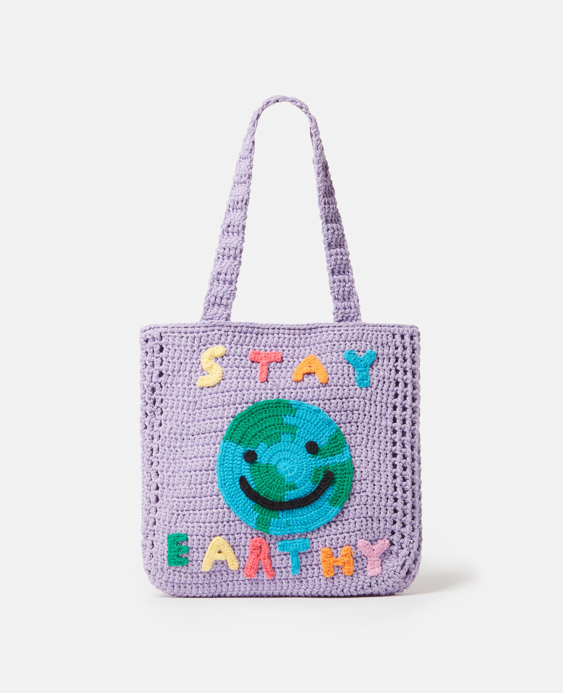 Stay Earthy Graphic Knitted Tote Bag-Purple-large image number 0
