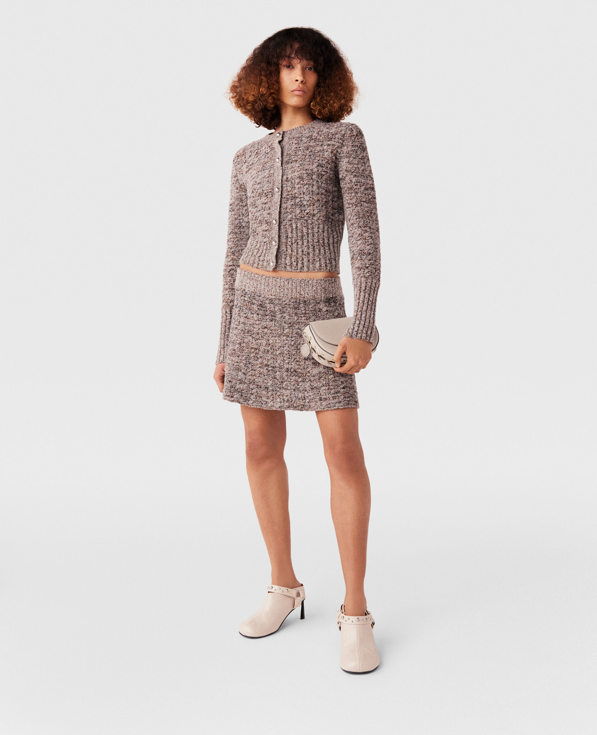 Ribbed Chunky Knit Mini Skirt-Grey-model Ribbed Chunky Knit Mini Skirt-Grey-model