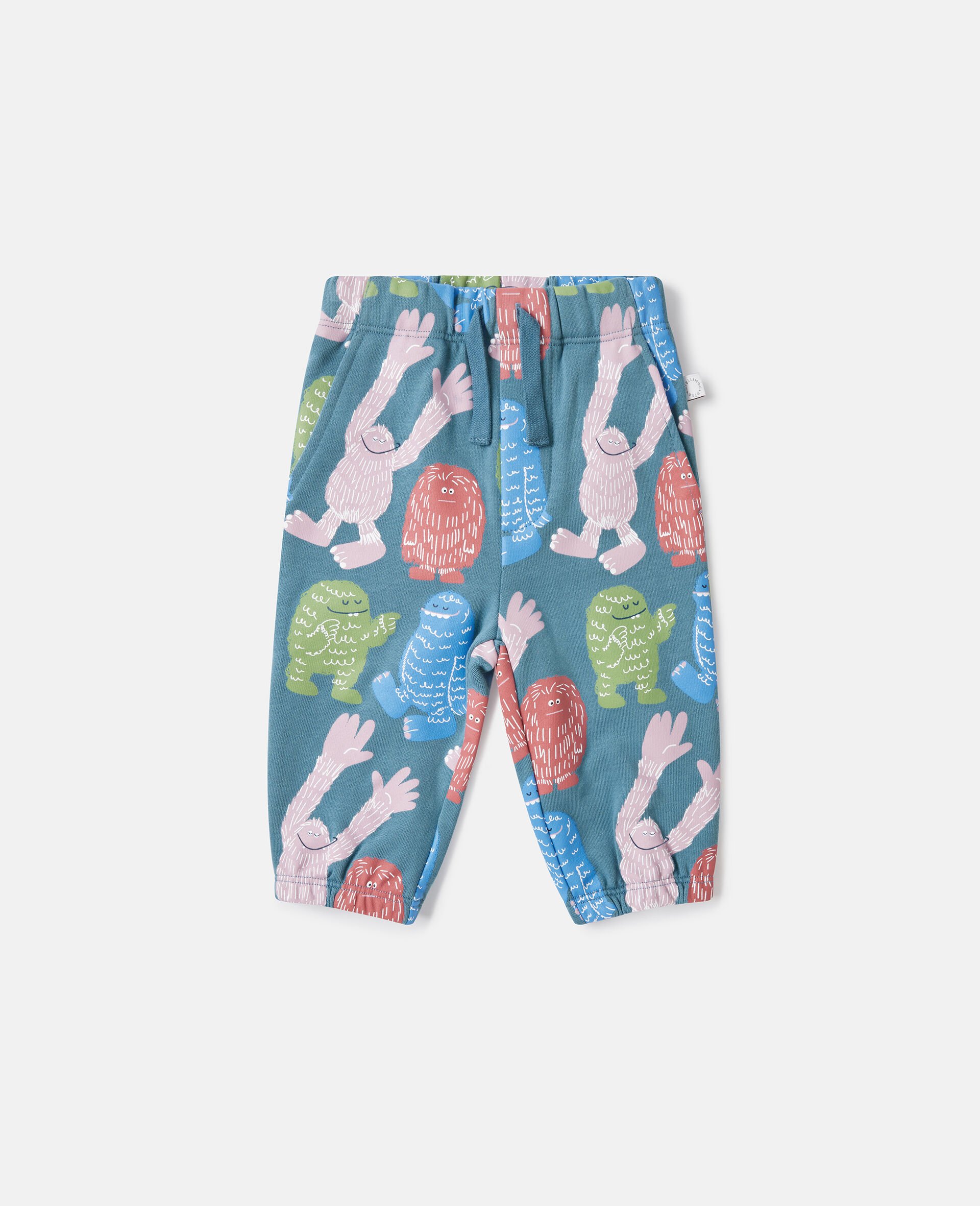 Monster Print Drawstring Joggers-Blue-large image number 0