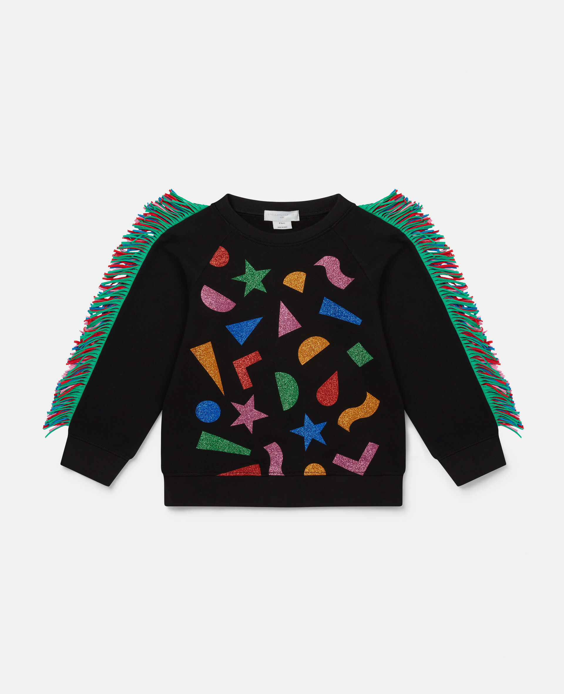 Girls Black Glitter Patch Fringe Cotton Fleece Sweatshirt Stella
