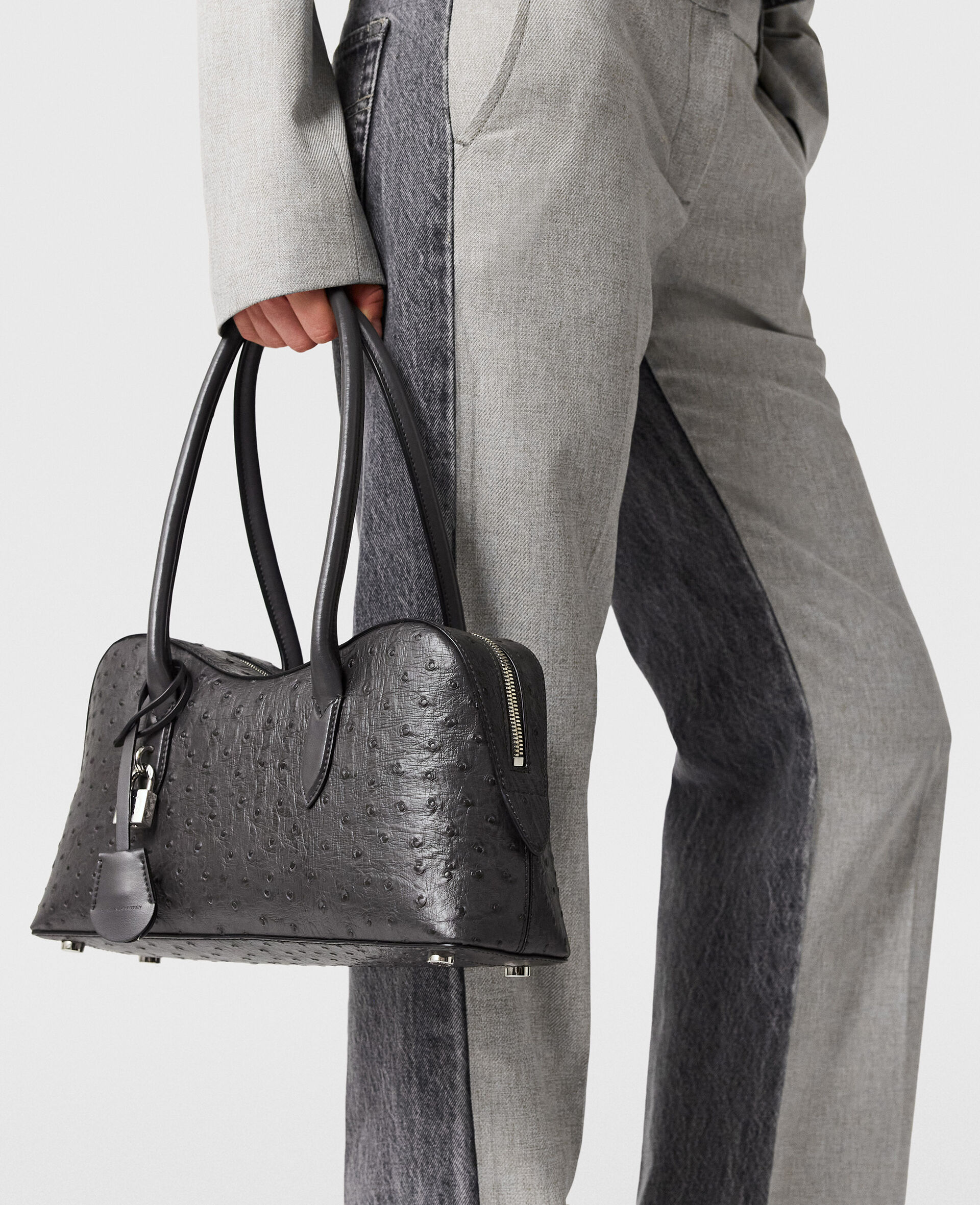 Ryder Ostrich Shoulder Bag-Grey-medium