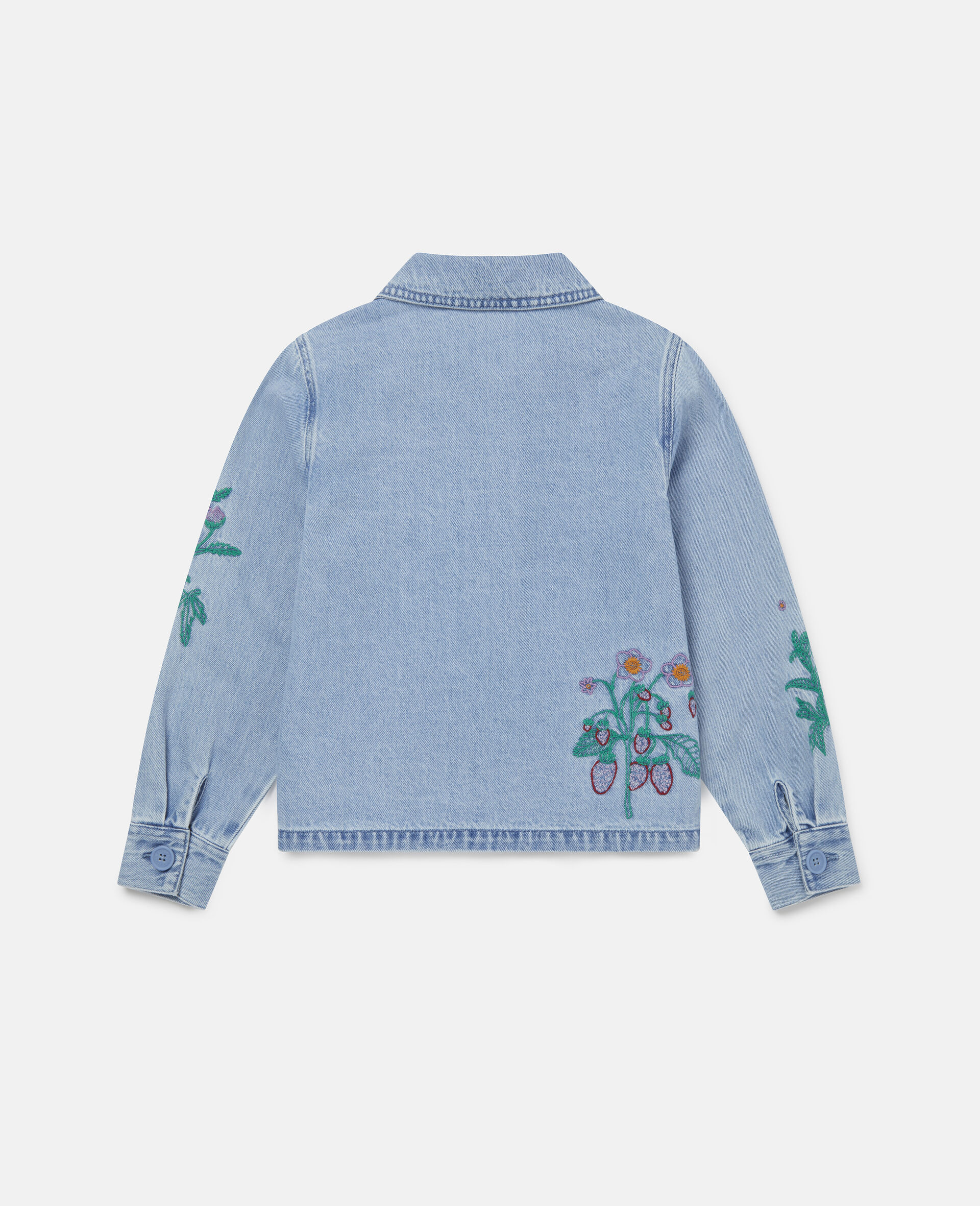 Flower Embroidered Denim Jacket -Blue-large image number 2