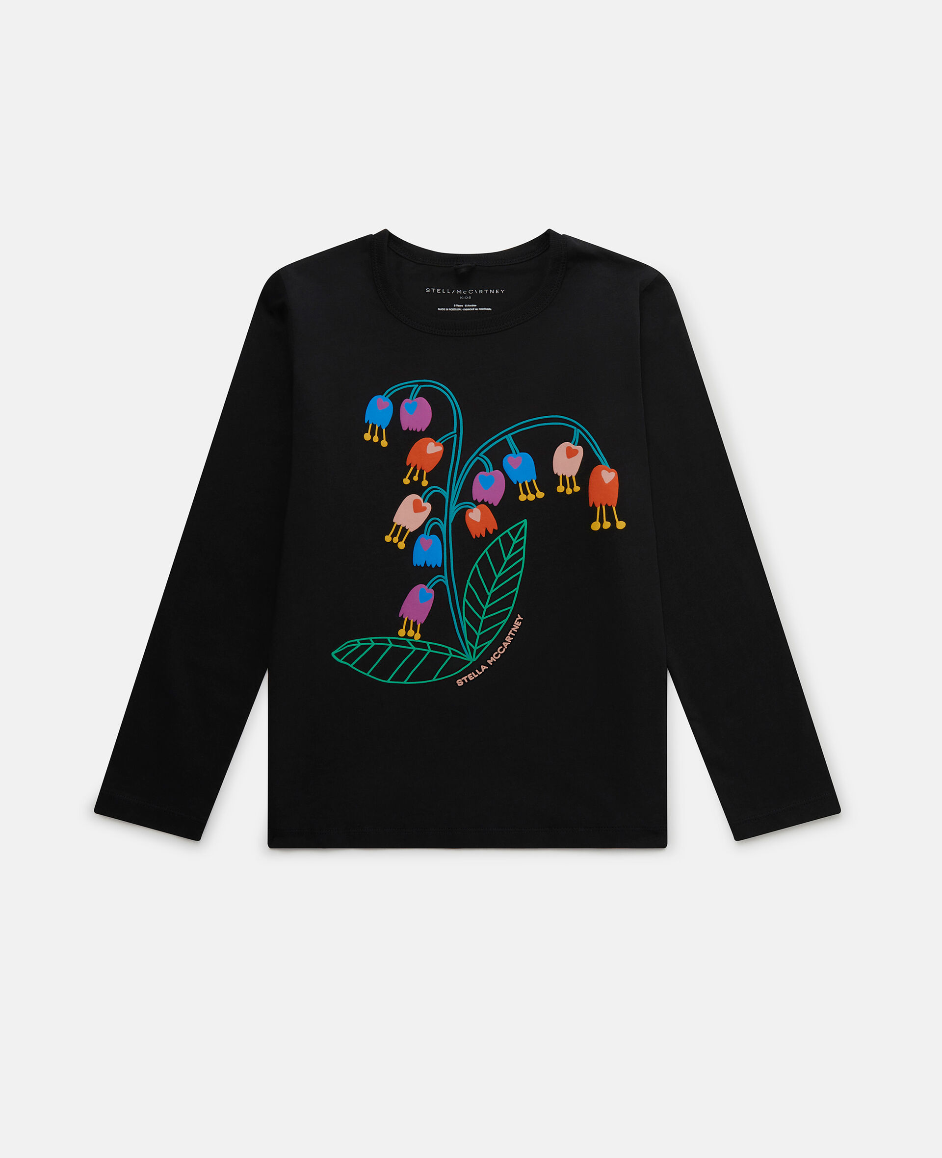 Flower Embroidery Long Sleeve T-Shirt-Black-large image number 0