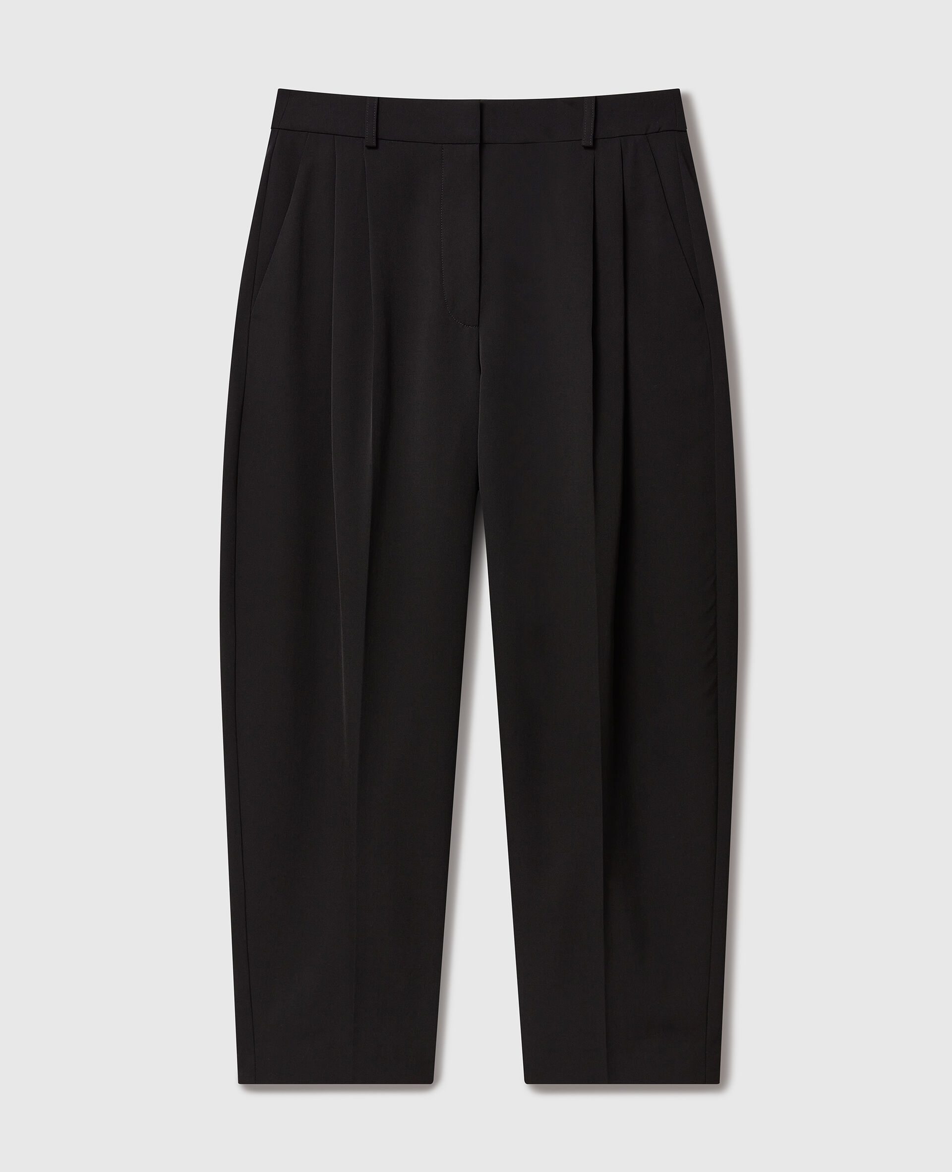 Pleated High-Rise Wool Pants-Black-medium