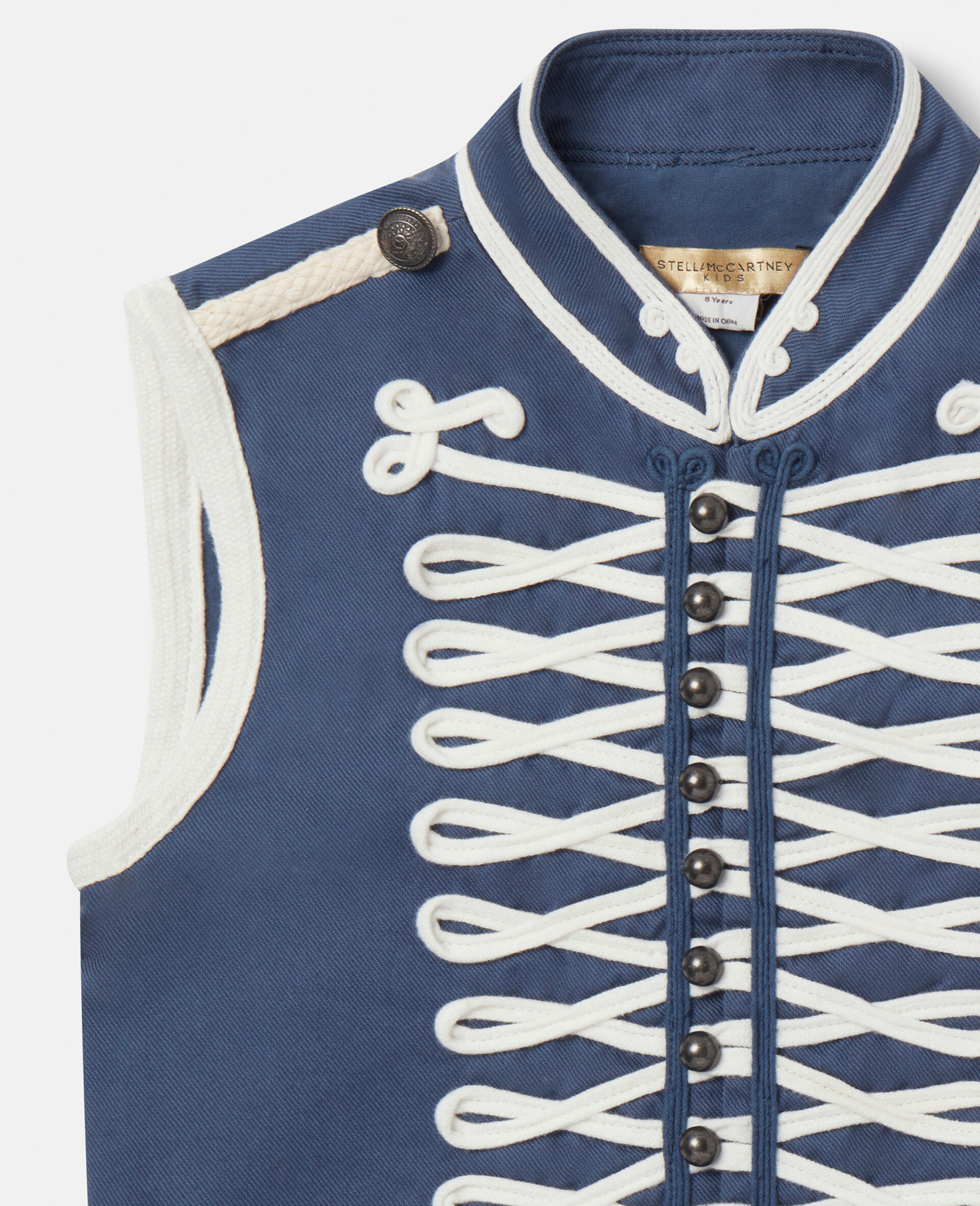 Braided Cord Cropped Waistcoat-Blue-large image number 3