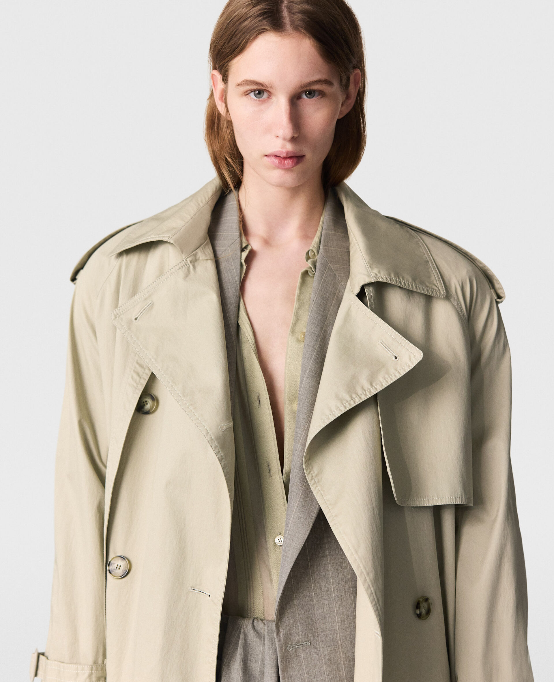 Oversized Belted Trench Coat-Beige-large image number 3
