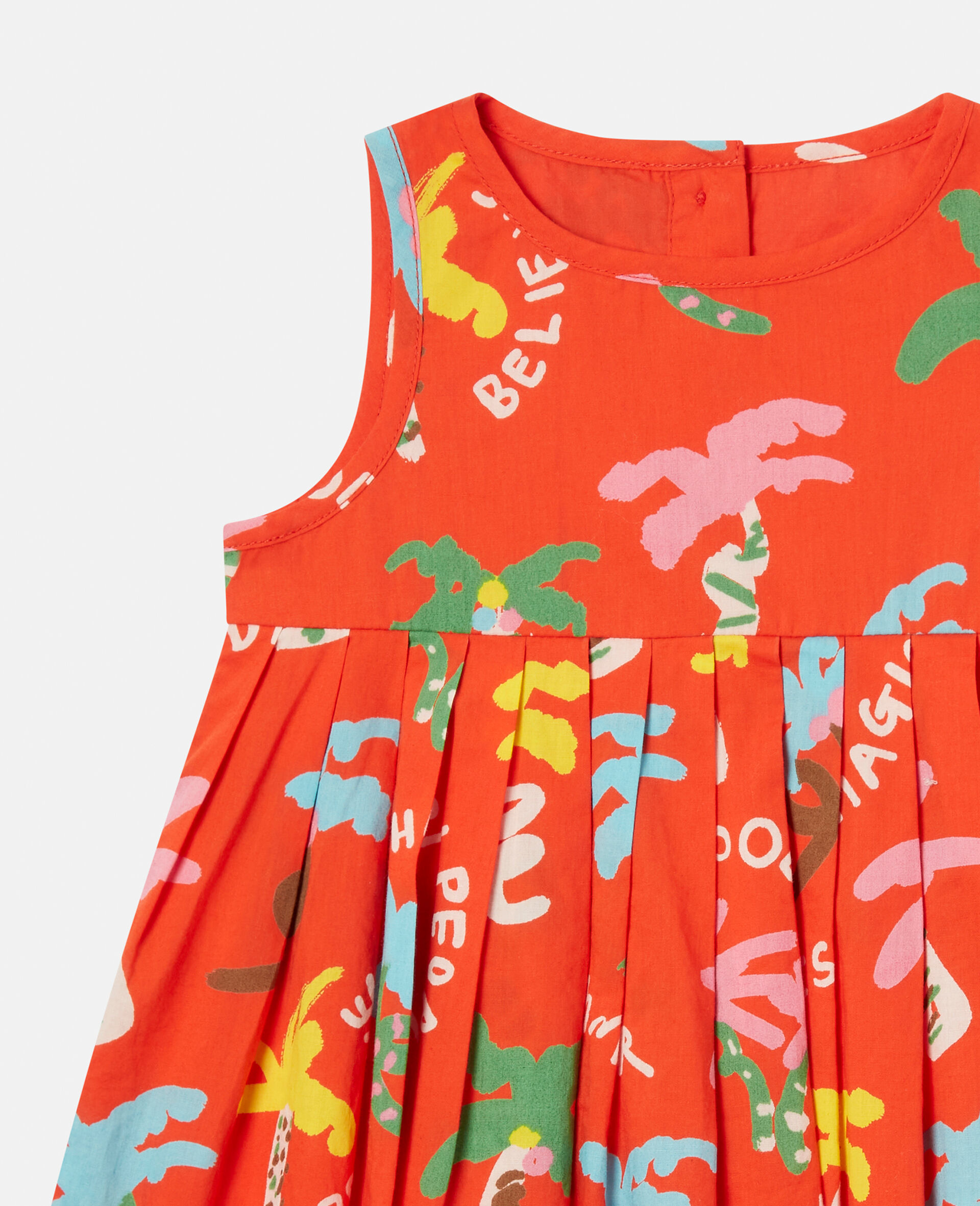 Palm Tree Print Dress and Bloomers Set-Red-large image number 1