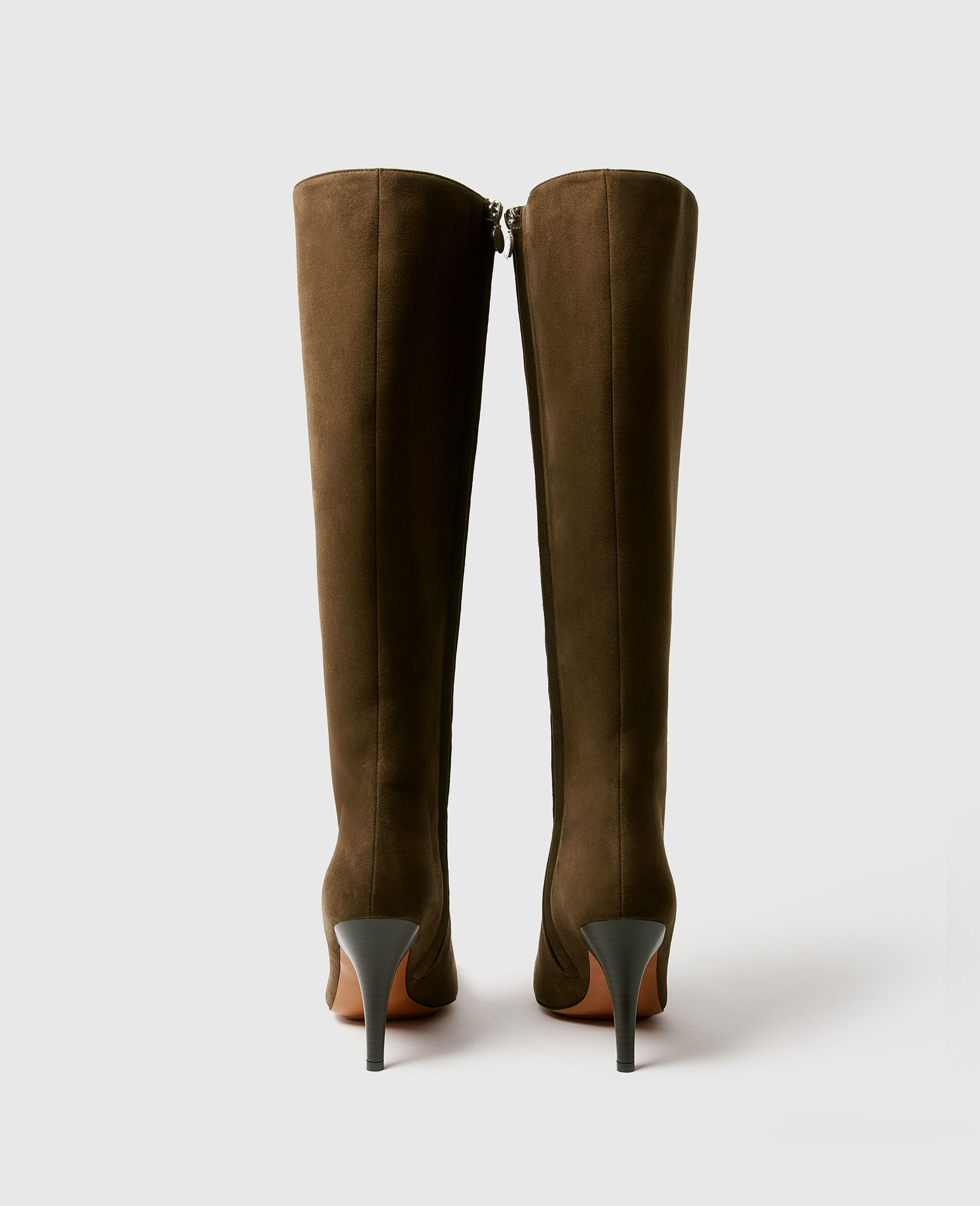 Square-Toe Suede Knee-High Stiletto  Boots-Brown-large image number 2