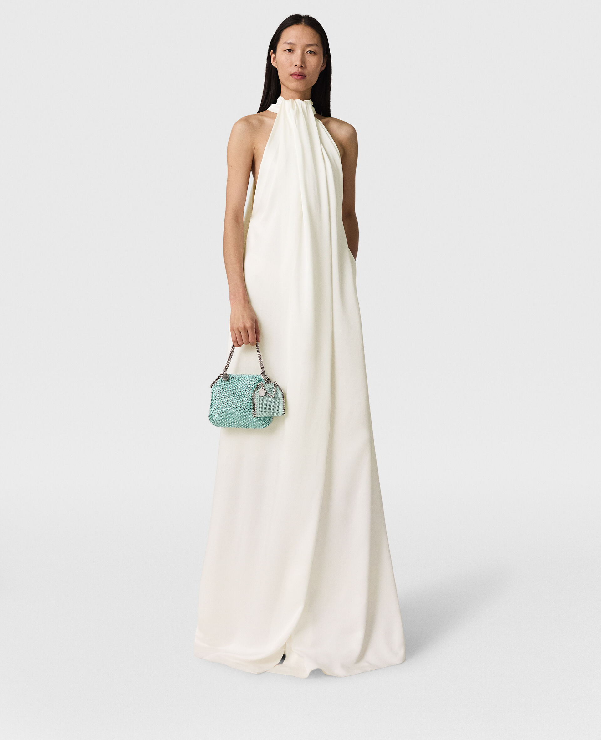 Halterneck Panel Maxi Dress-White-large image number 1