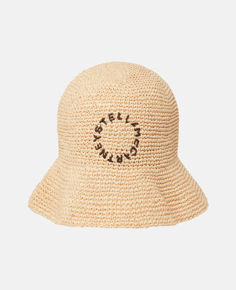 Cappello a Secchiello in Rafia con Logo-Beige-large image number 0