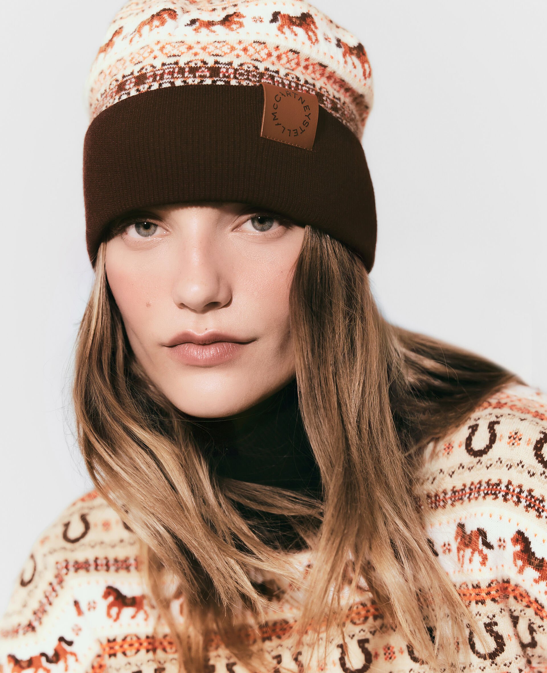 Fair Isle Wool Beanie-Multicolour-model