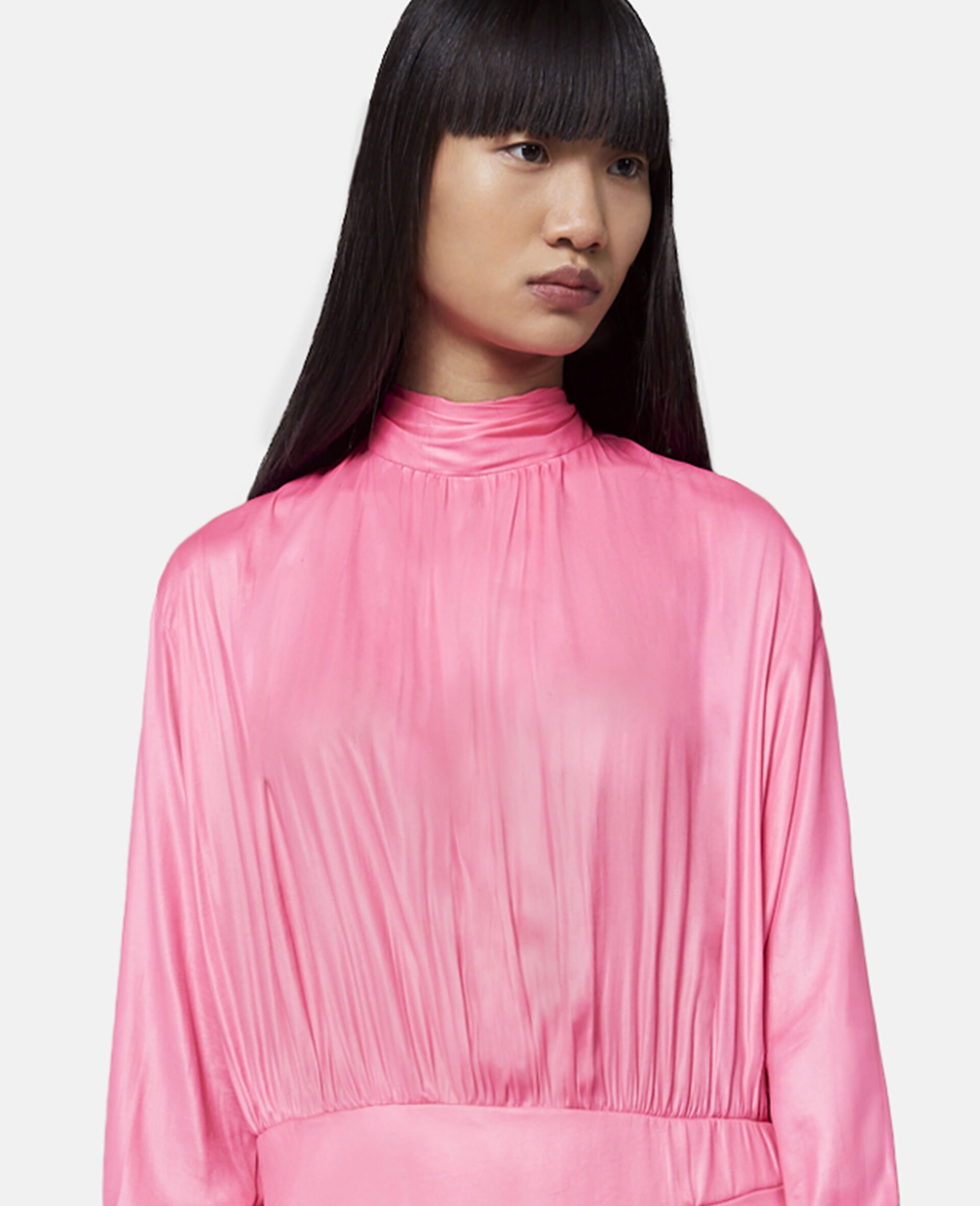 Asymmetric Hem High Neck Dress-Pink-large image number 3