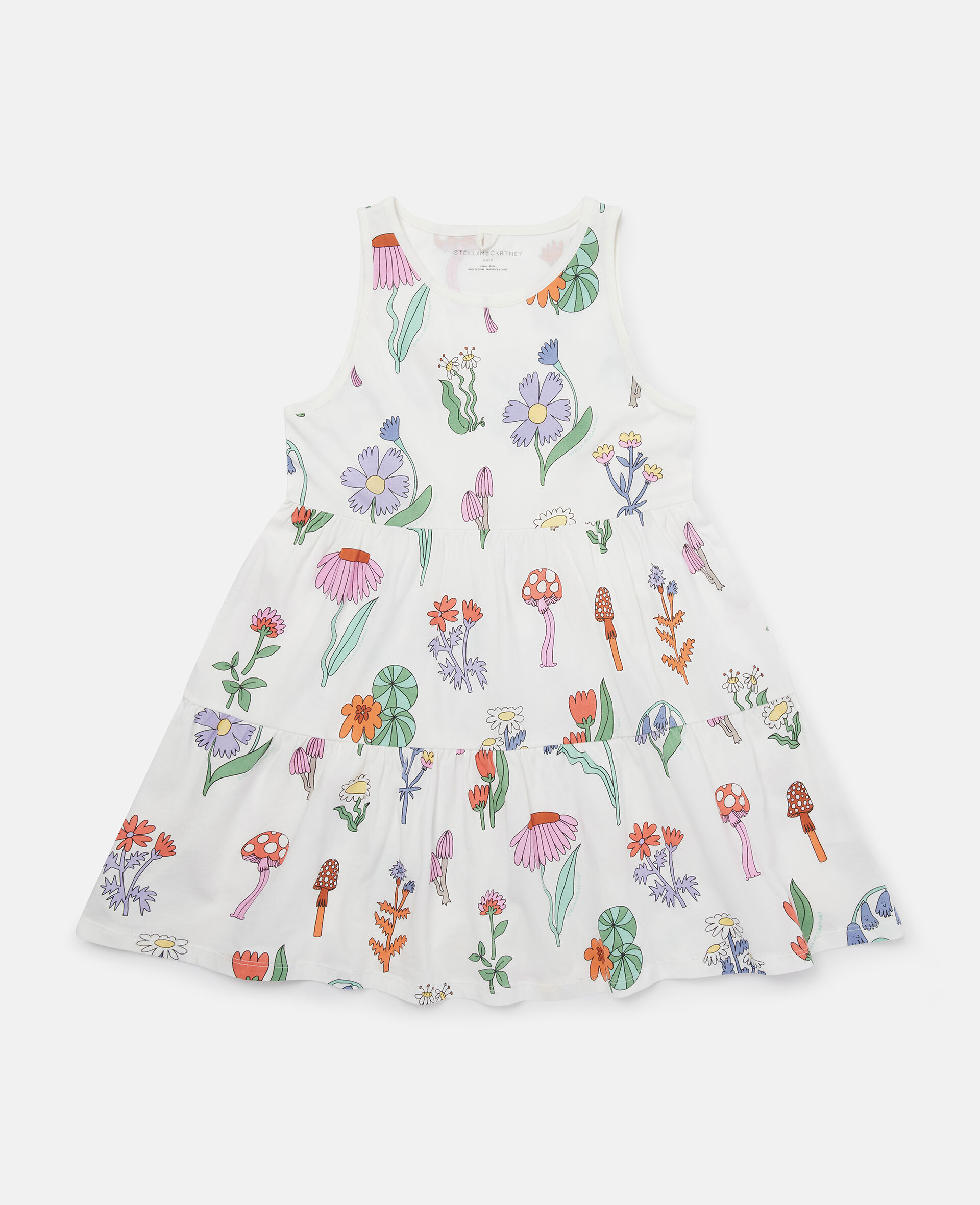 Woodland Print Sleeveless Dress-White-medium