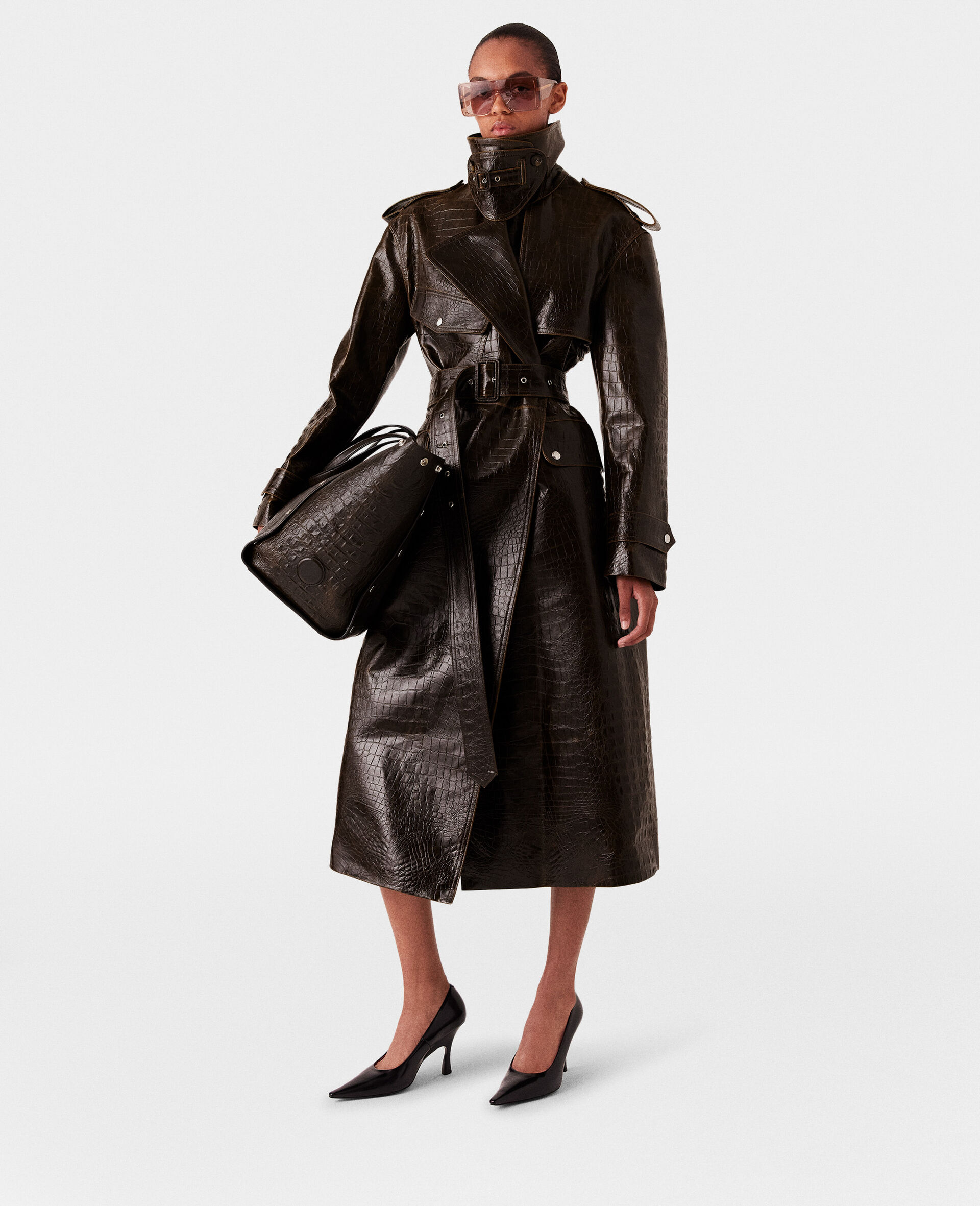 Trench coat crocodile embosse-Marron-large image number 1