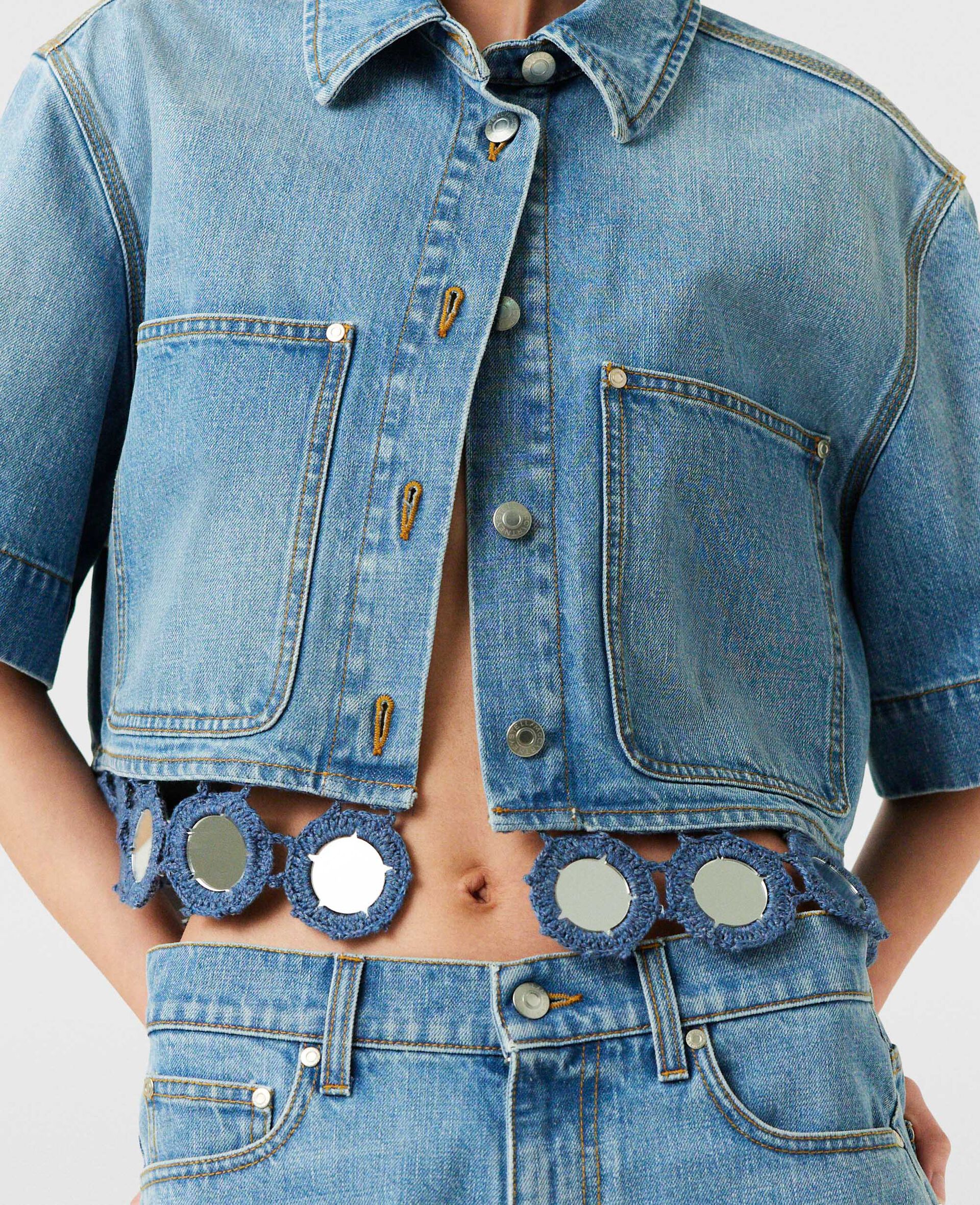 Mirror Crochet Boxy Shirt-Blue-large image number 3